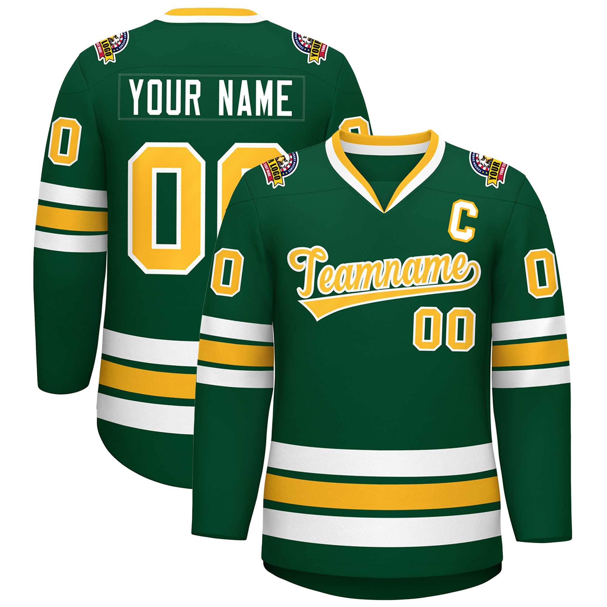Custom Green Gold-White Classic Style Hockey Jersey | KXKSHOP