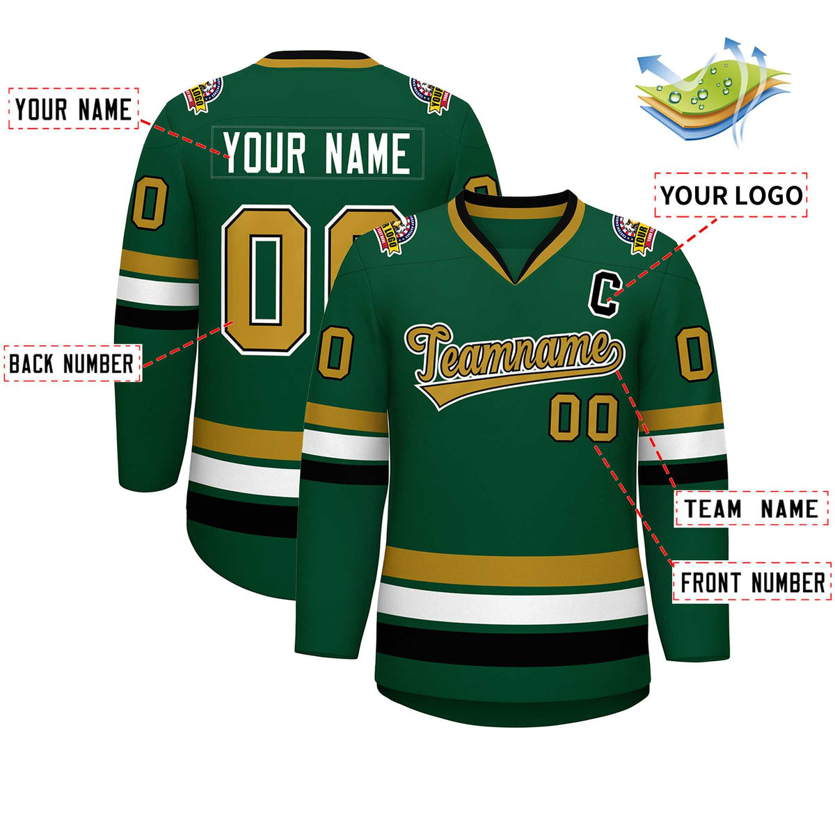 Custom Green Old Gold Black-White Classic Style Hockey Jersey | KXKSHOP