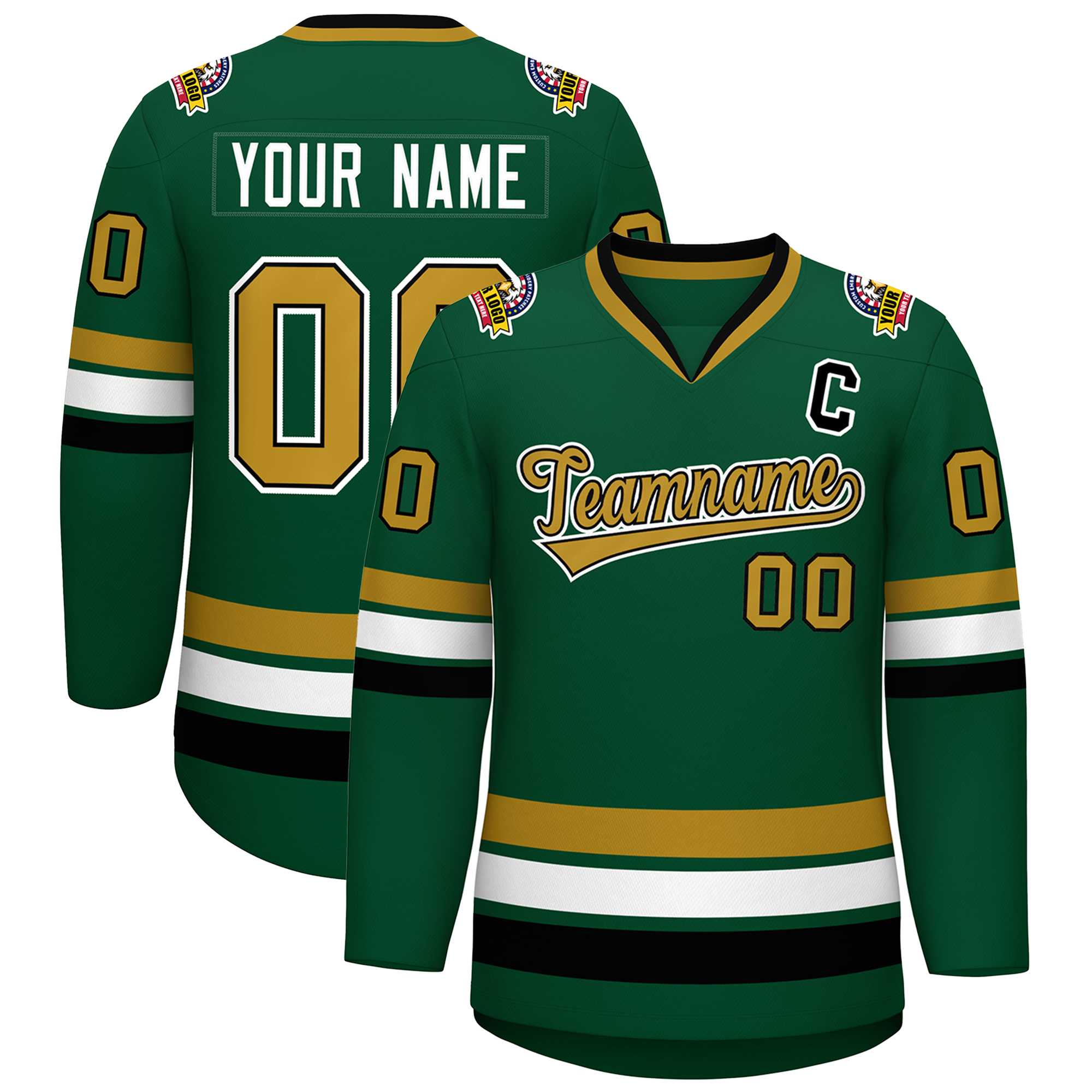 Custom Green Old Gold Black-White Classic Style Hockey Jersey | KXKSHOP