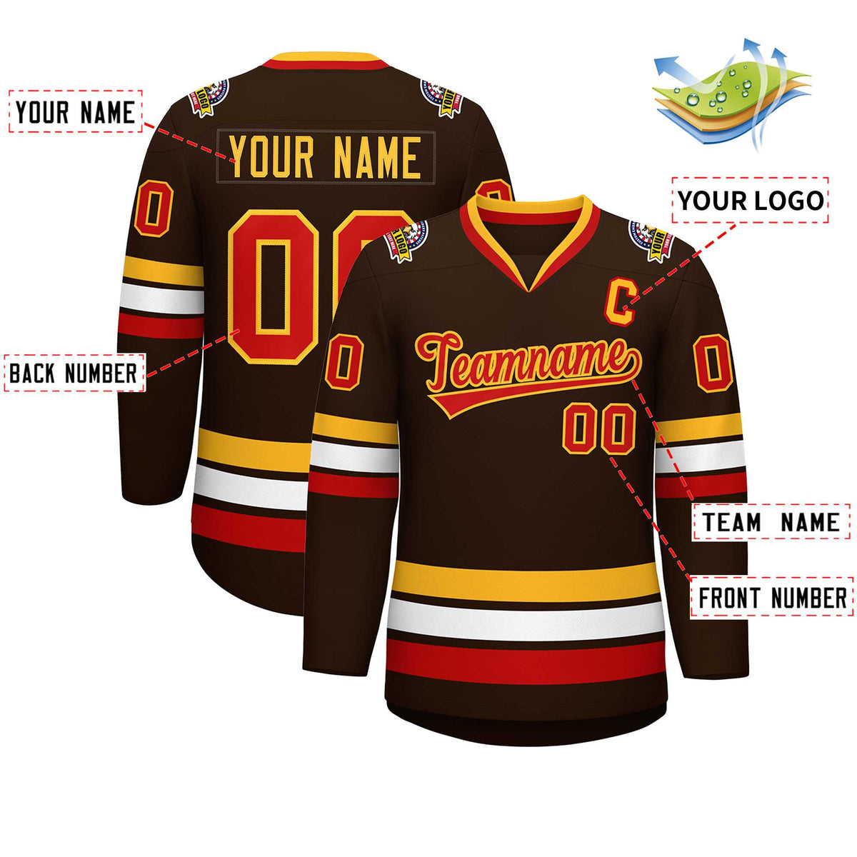 Custom Brown Red-Gold Classic Style Hockey Jersey | KXKSHOP