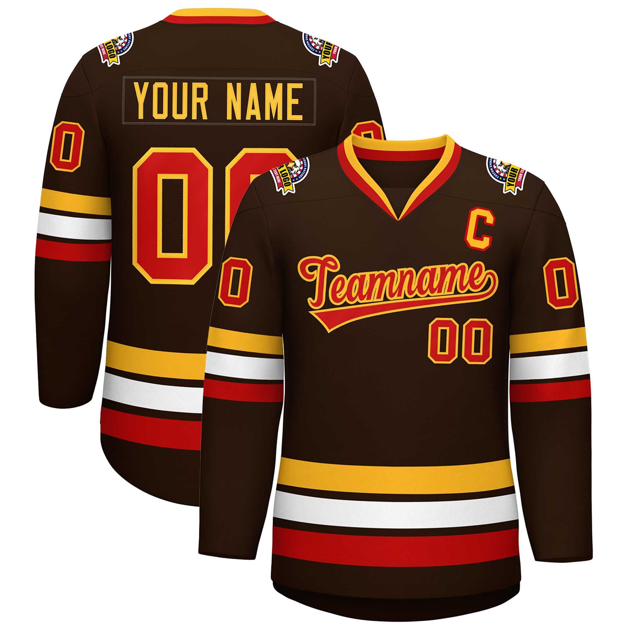 Custom Brown Red-Gold Classic Style Hockey Jersey | KXKSHOP