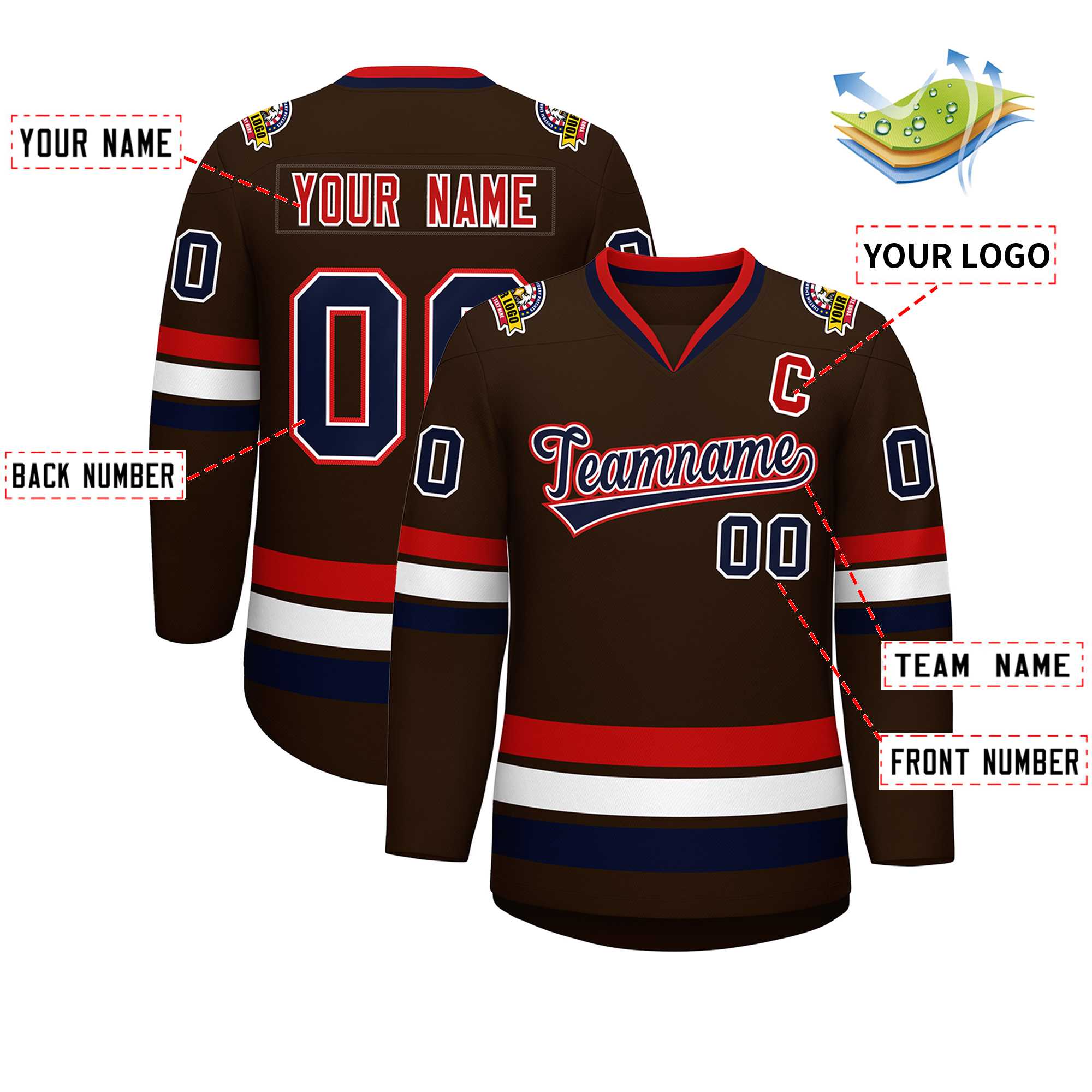 Custom Brown Navy White-Red Classic Style Hockey Jersey | KXKSHOP