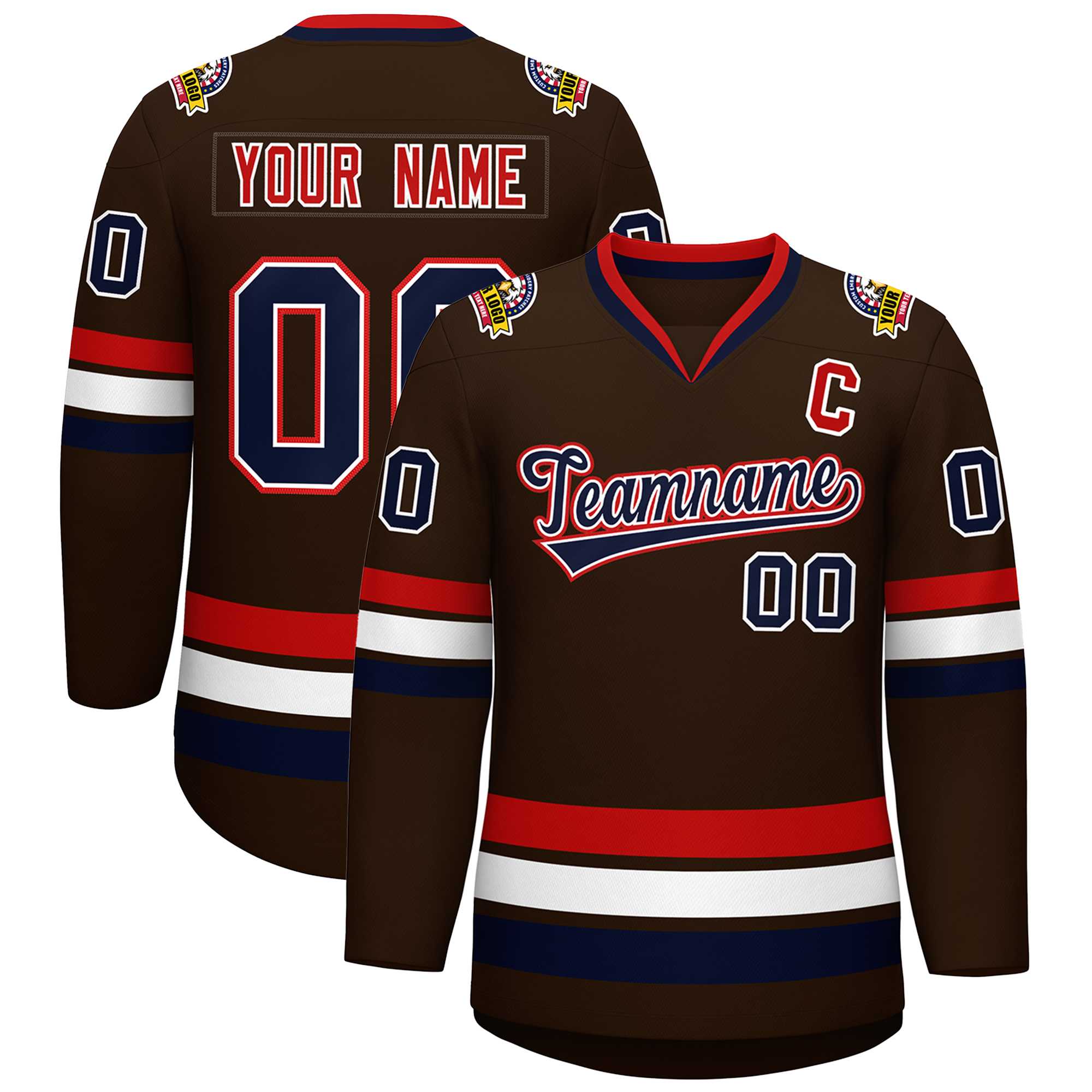 Custom Brown Navy White-Red Classic Style Hockey Jersey | KXKSHOP