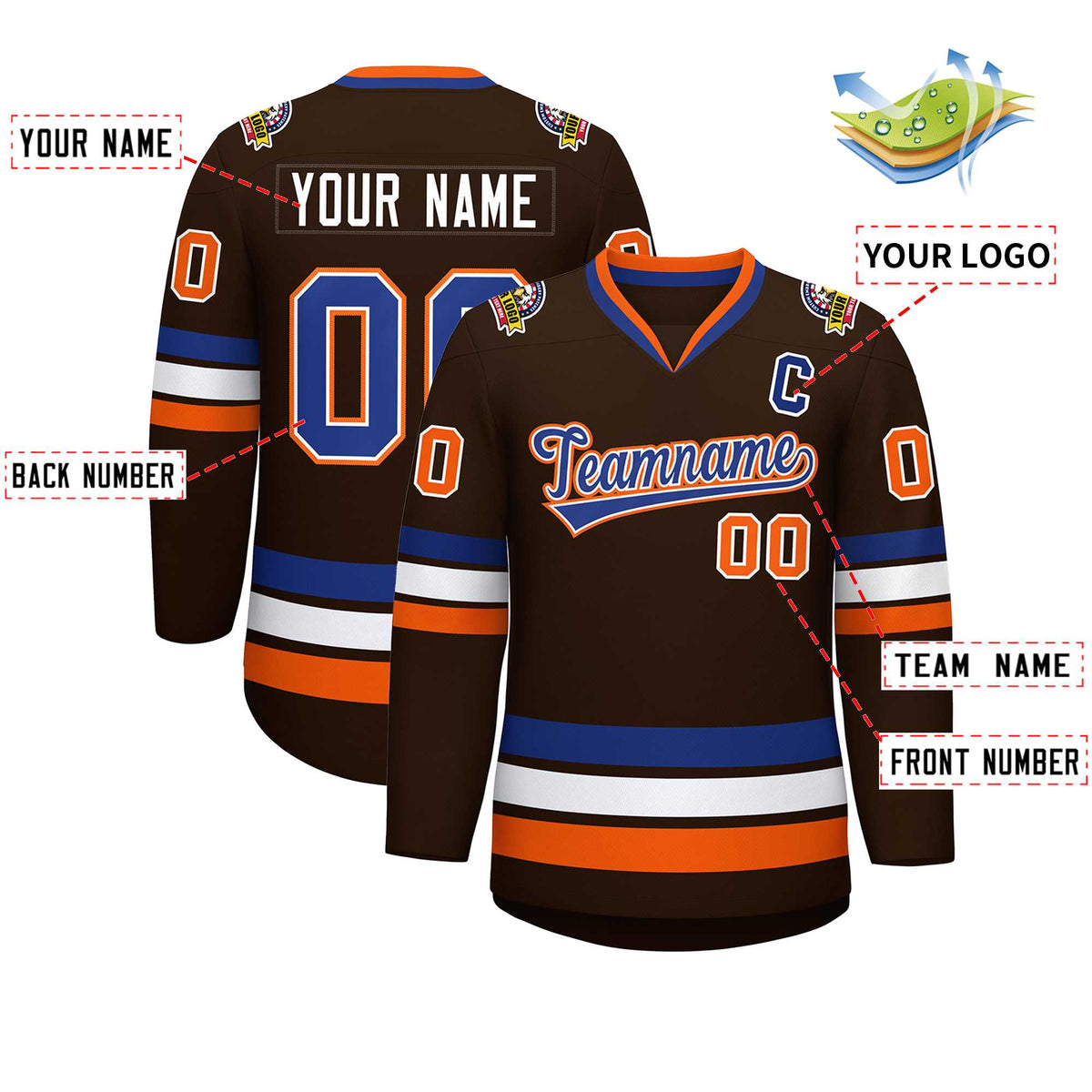 Custom Brown Royal White-Orange Classic Style Hockey Jersey | KXKSHOP