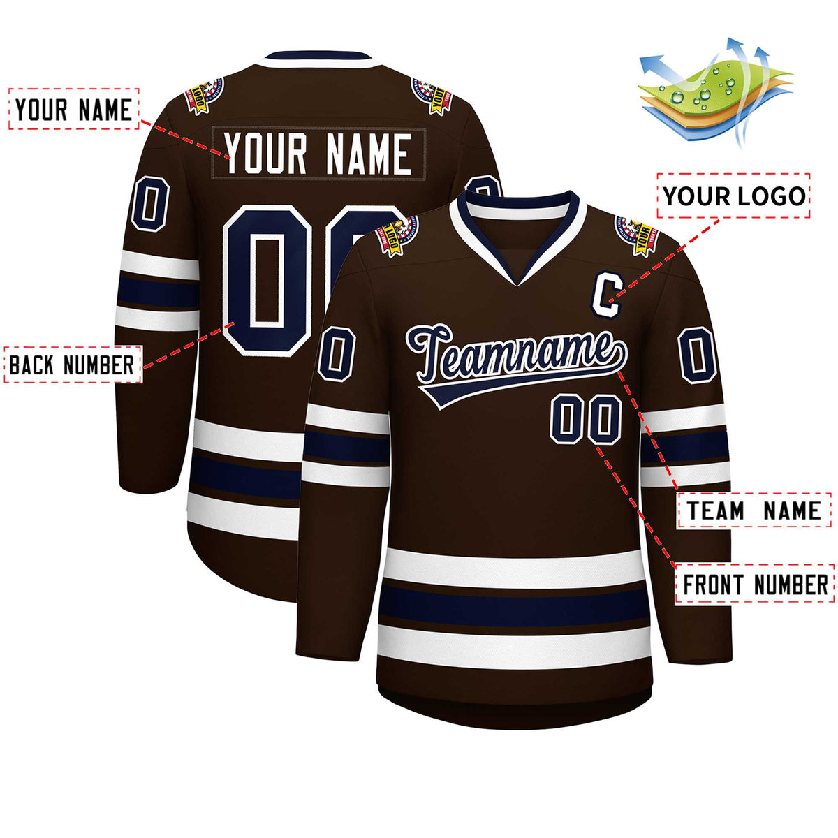 Custom Brown Navy-White Classic Style Hockey Jersey | KXKSHOP