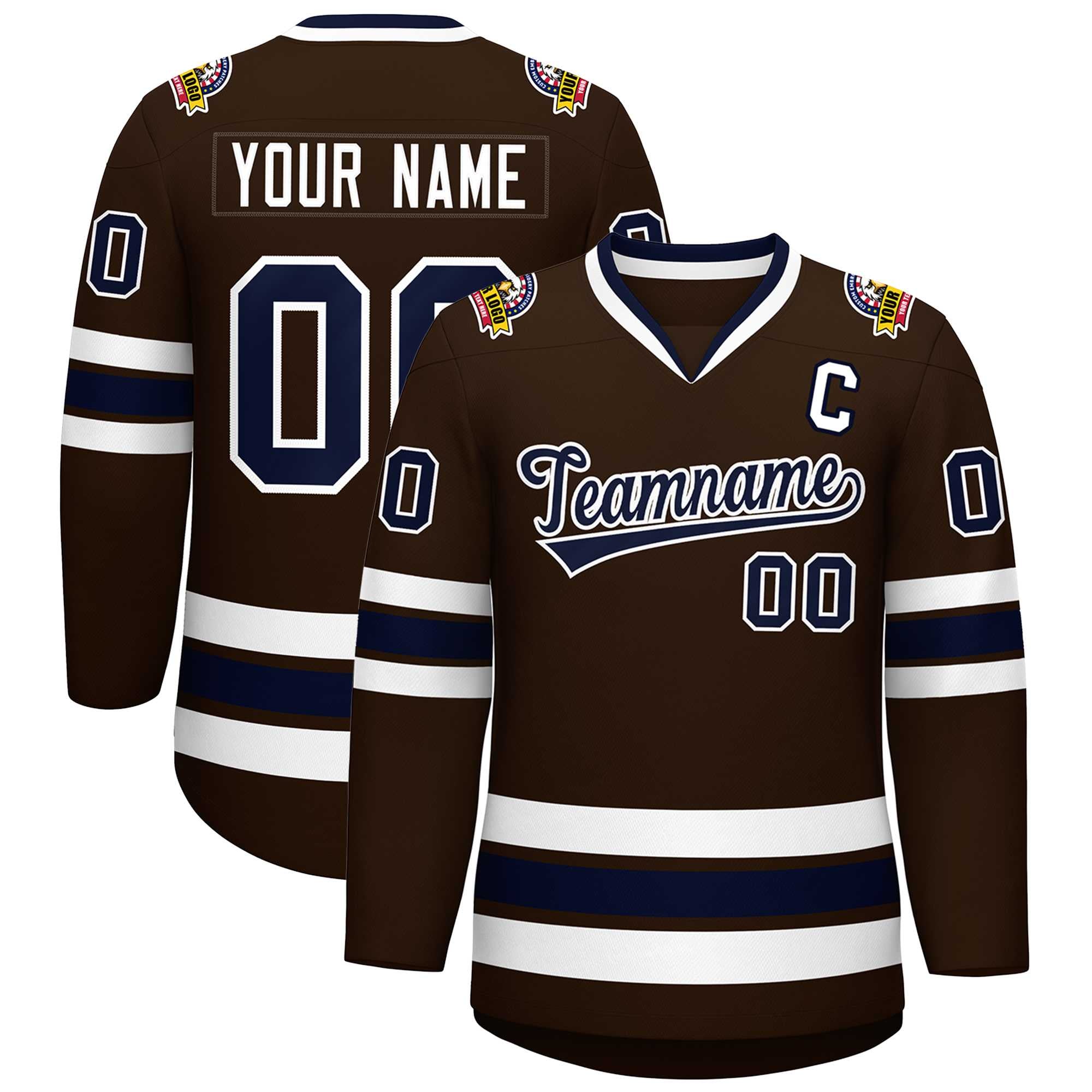 Custom Brown Navy-White Classic Style Hockey Jersey | KXKSHOP