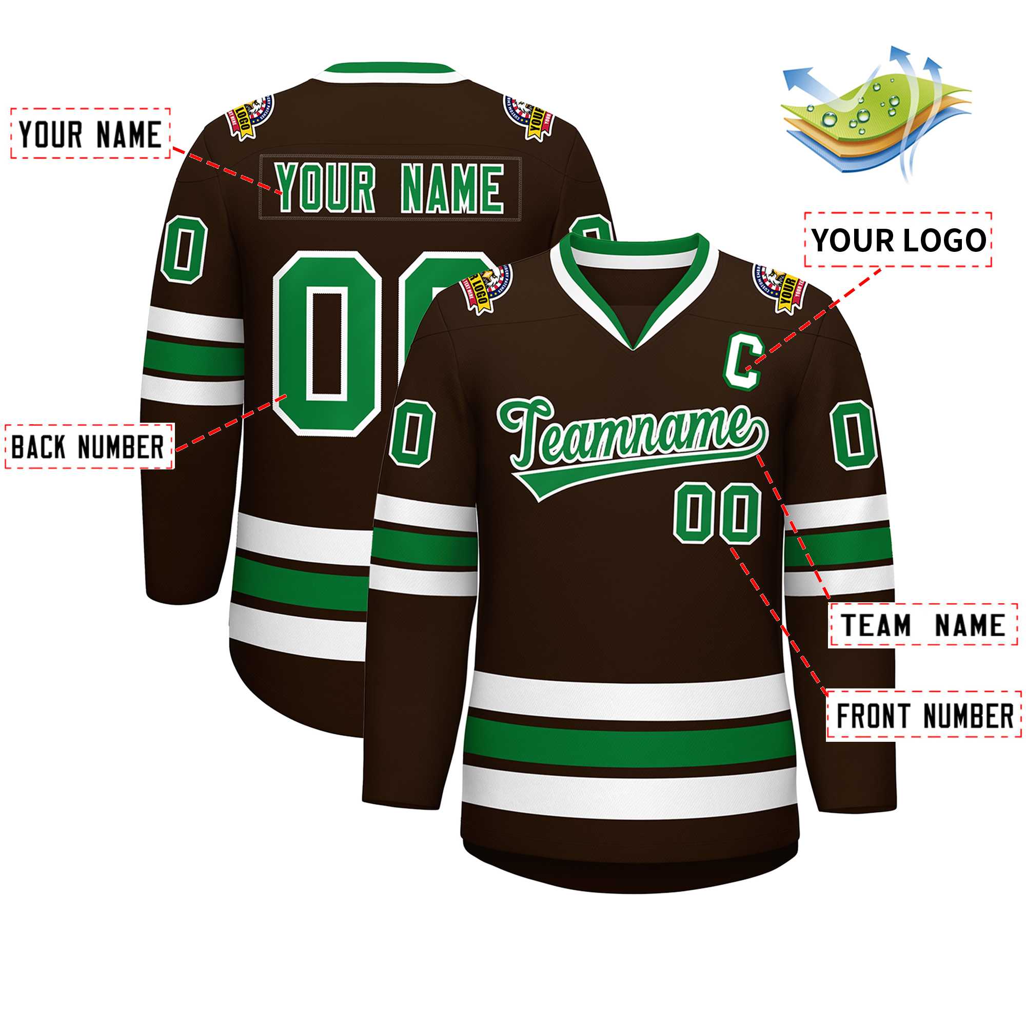 Custom Brown Kelly Green-White Classic Style Hockey Jersey | KXKSHOP