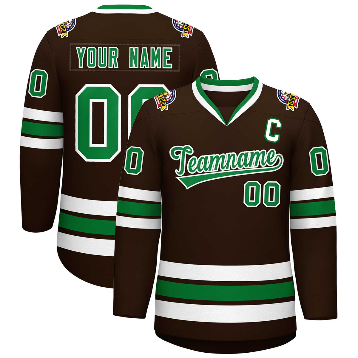 Custom Brown Kelly Green-White Classic Style Hockey Jersey | KXKSHOP