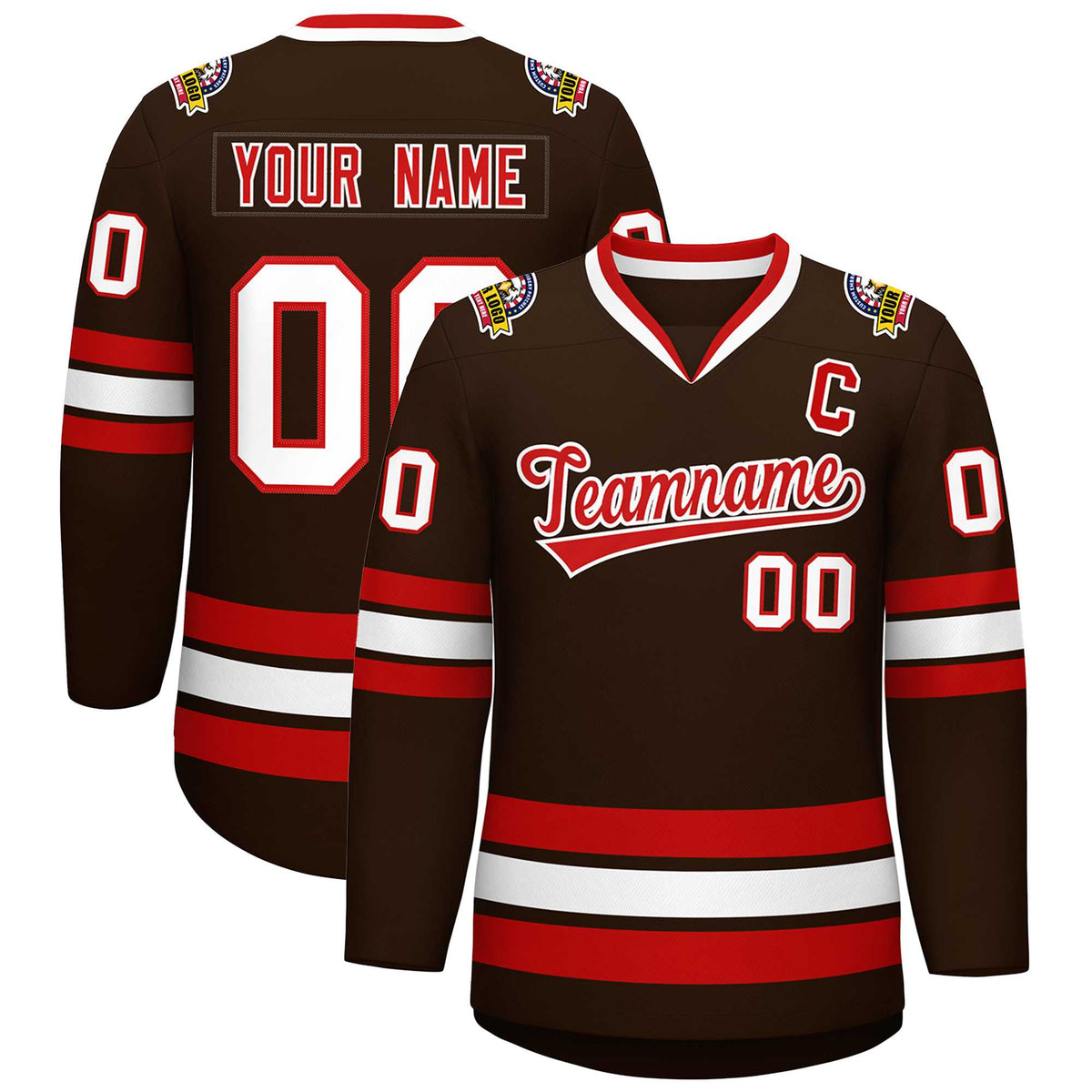 Custom Brown Red-White Classic Style Hockey Jersey | KXKSHOP