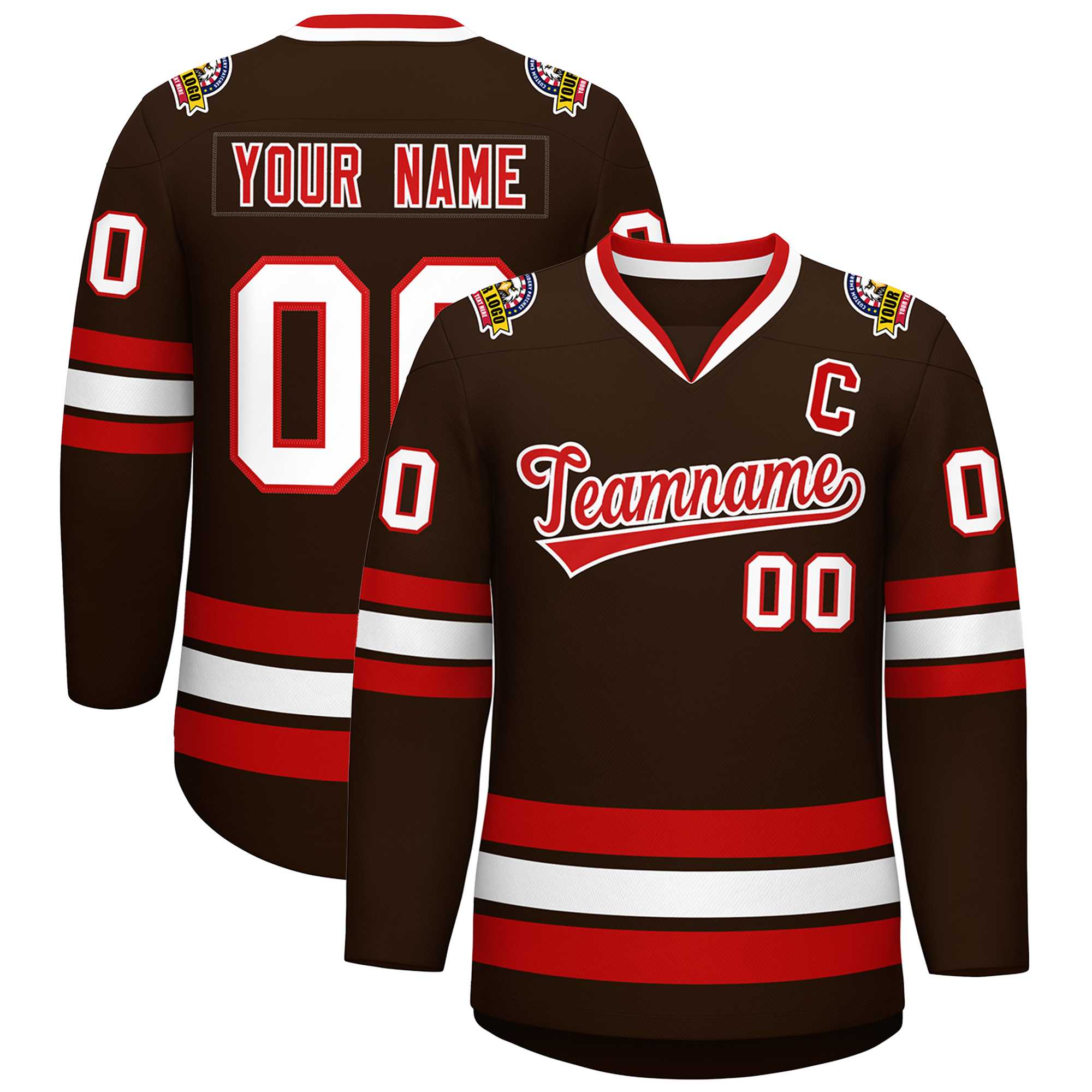 Custom Brown Red-White Classic Style Hockey Jersey | KXKSHOP