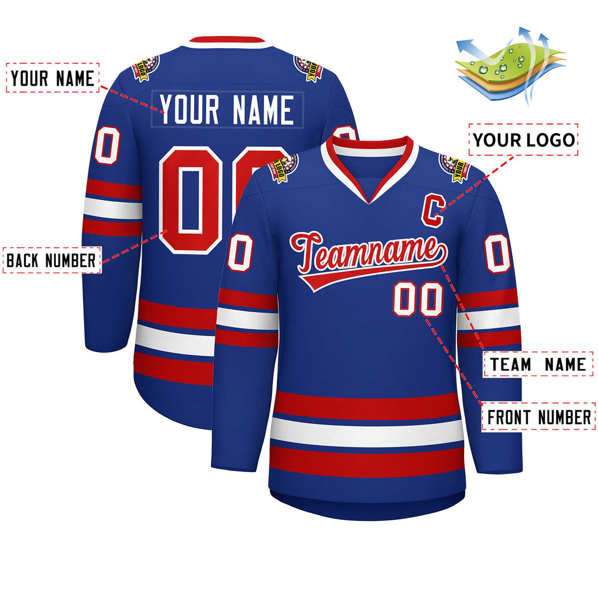 Custom Royal Red-White Classic Style Hockey Jersey | KXKSHOP