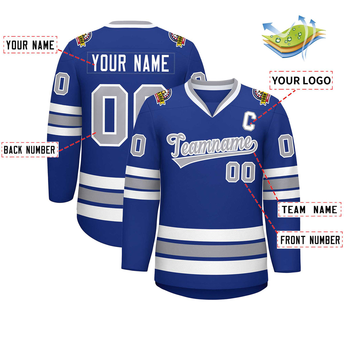 Custom Royal Gray-White Classic Style Hockey Jersey | KXKSHOP