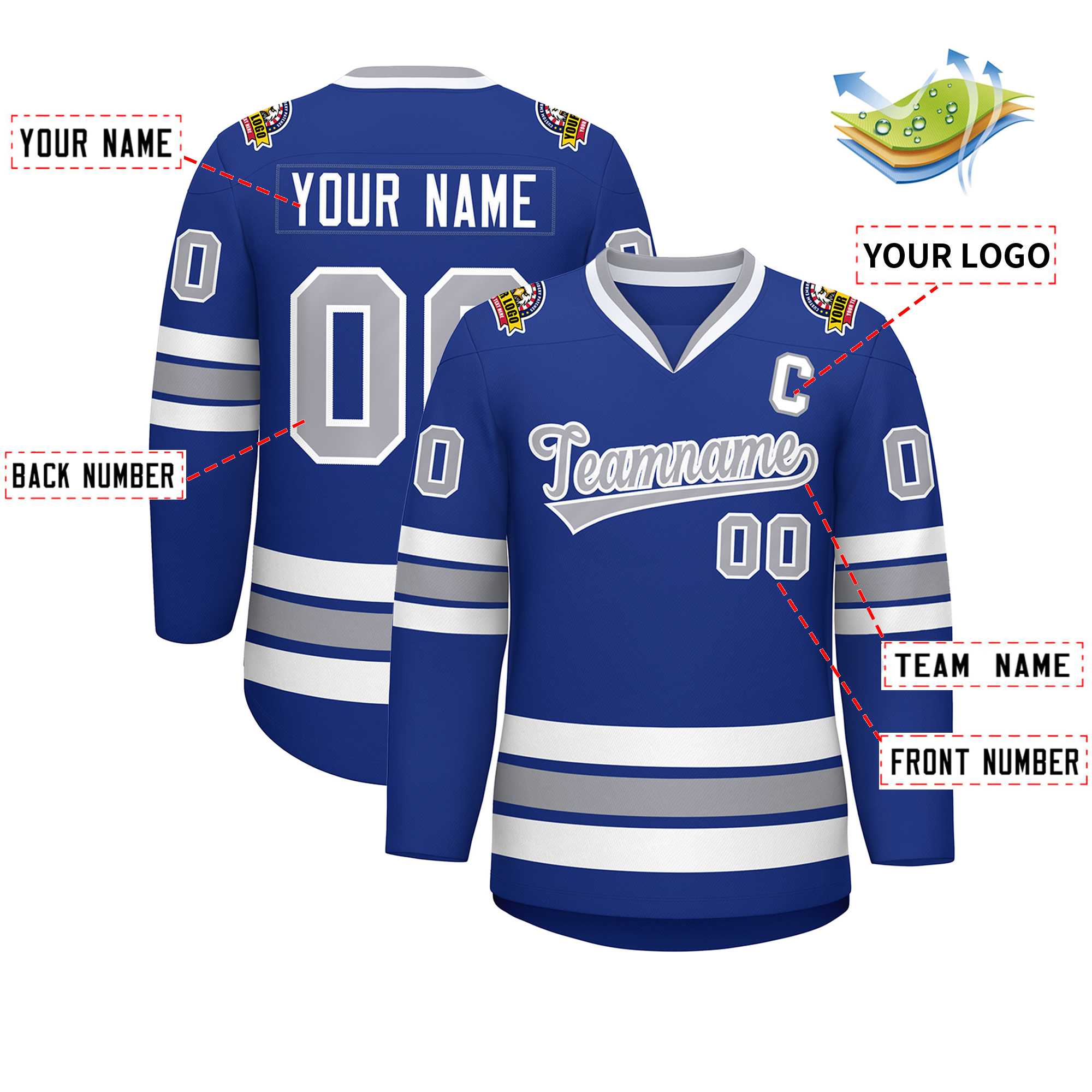 Custom Royal Gray-White Classic Style Hockey Jersey | KXKSHOP