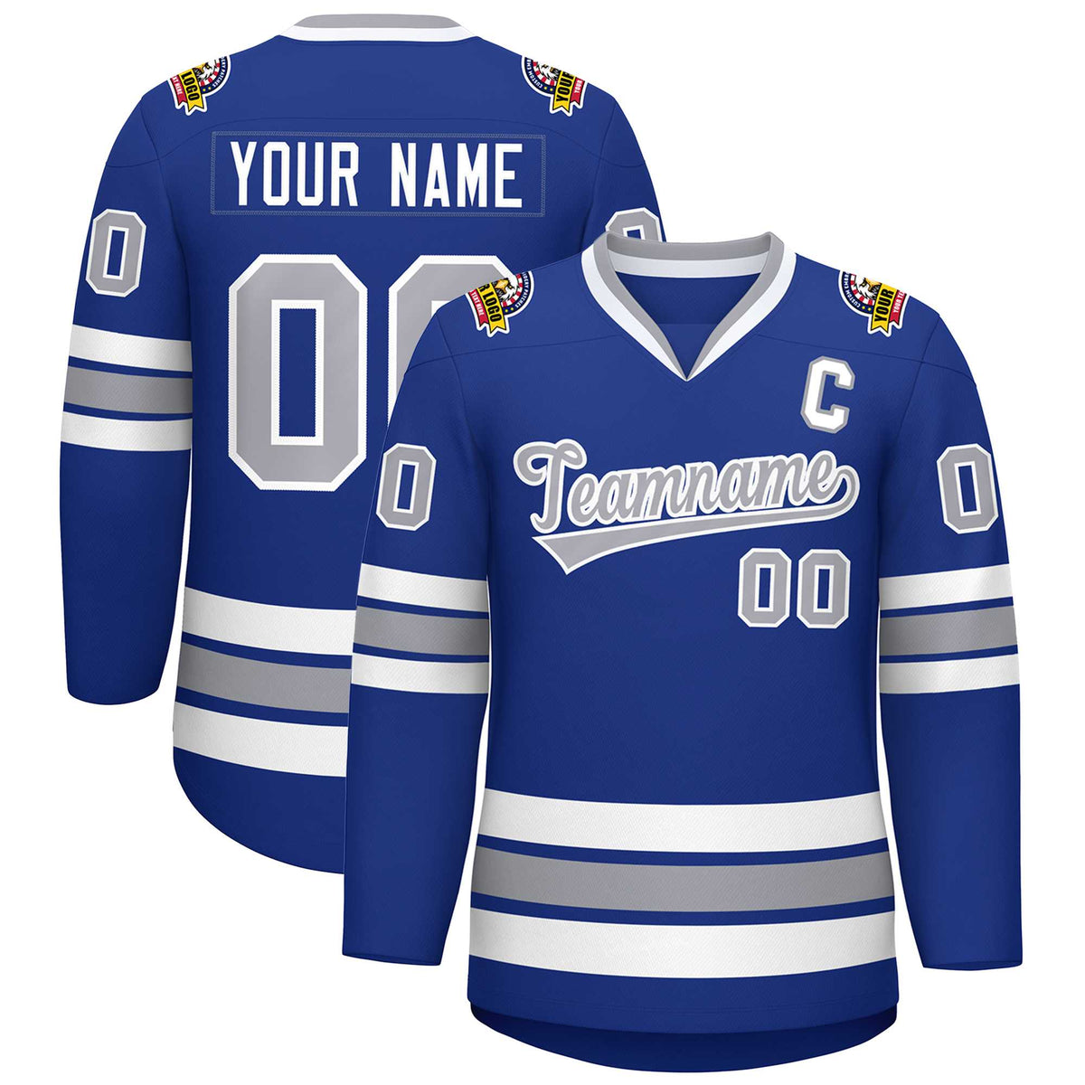 Custom Royal Gray-White Classic Style Hockey Jersey | KXKSHOP