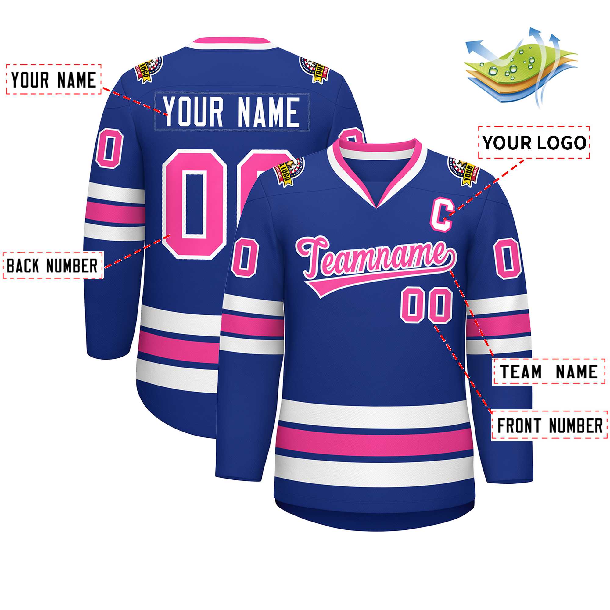 Custom Royal Pink-White Classic Style Hockey Jersey | KXKSHOP