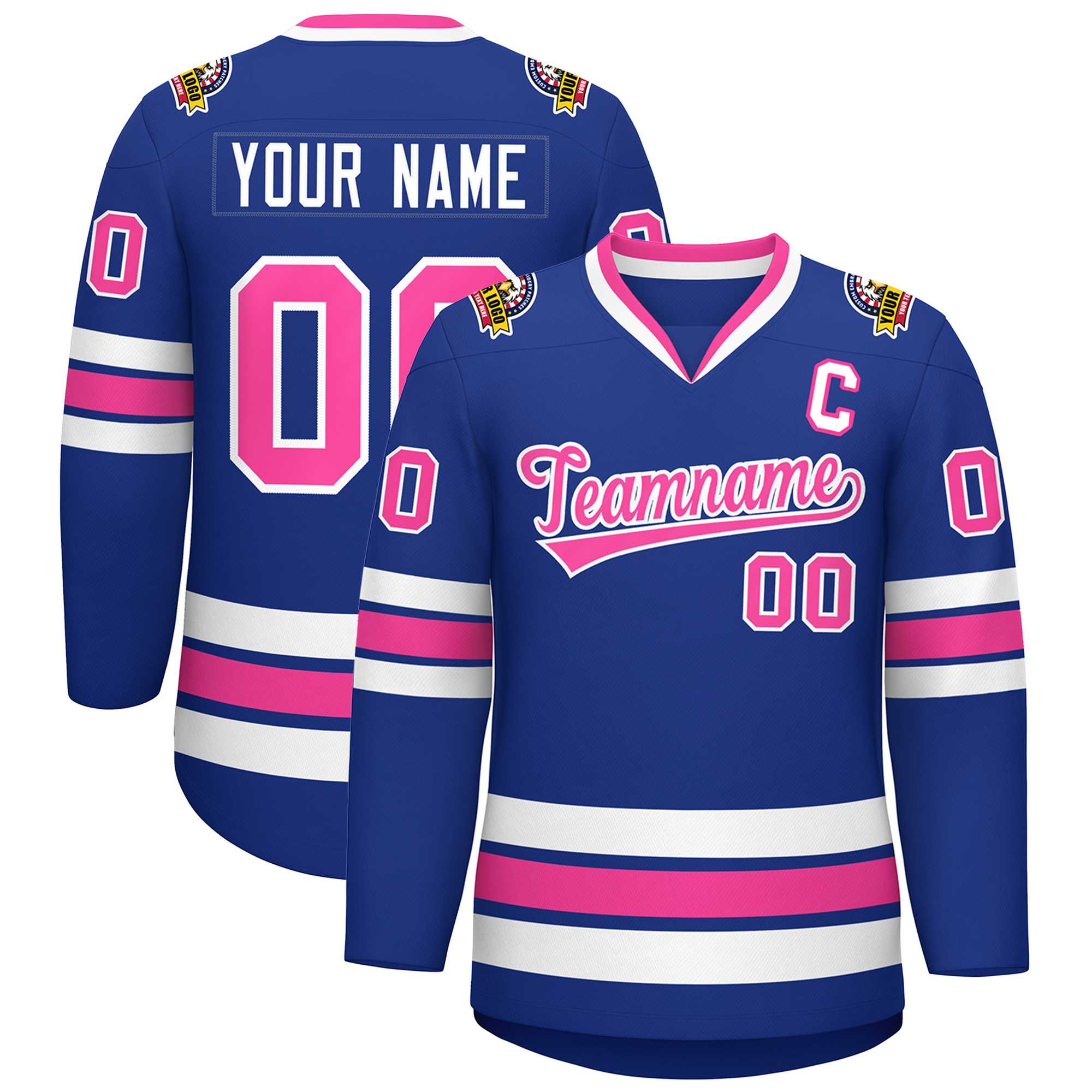 Custom Royal Pink-White Classic Style Hockey Jersey | KXKSHOP