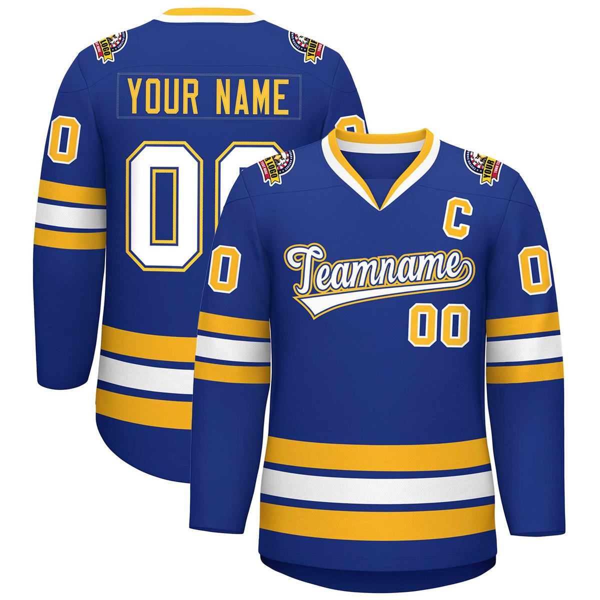 Custom Royal White Royal-Gold Classic Style Hockey Jersey | KXKSHOP