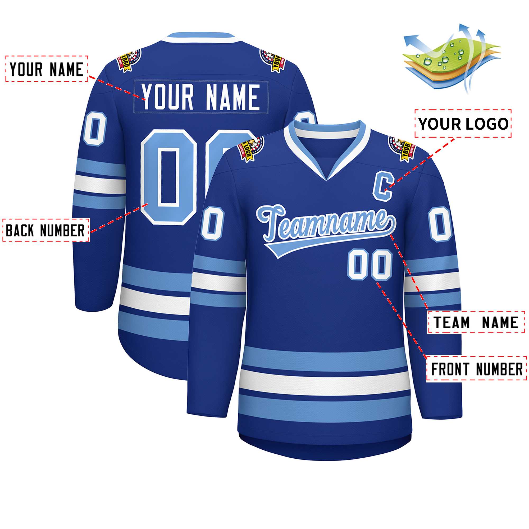 Custom Royal Light Blue-White Classic Style Hockey Jersey | KXKSHOP
