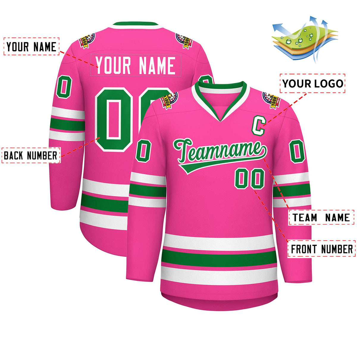 Custom Pink Kelly Green-White Classic Style Hockey Jersey | KXKSHOP