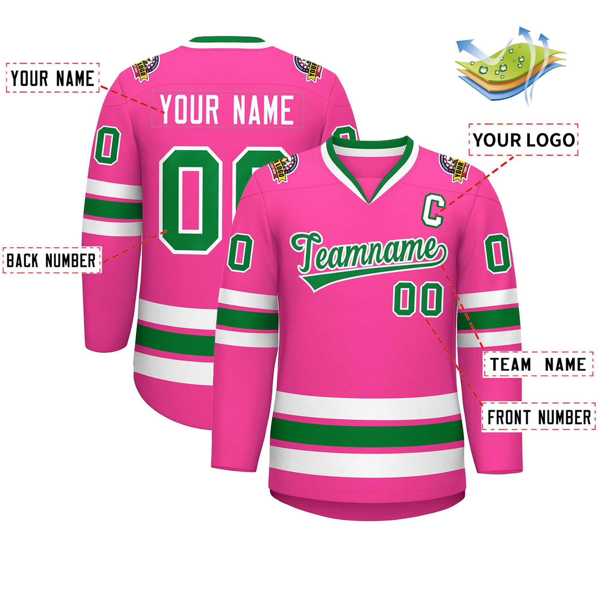 Custom Pink Kelly Green-White Classic Style Hockey Jersey | KXKSHOP