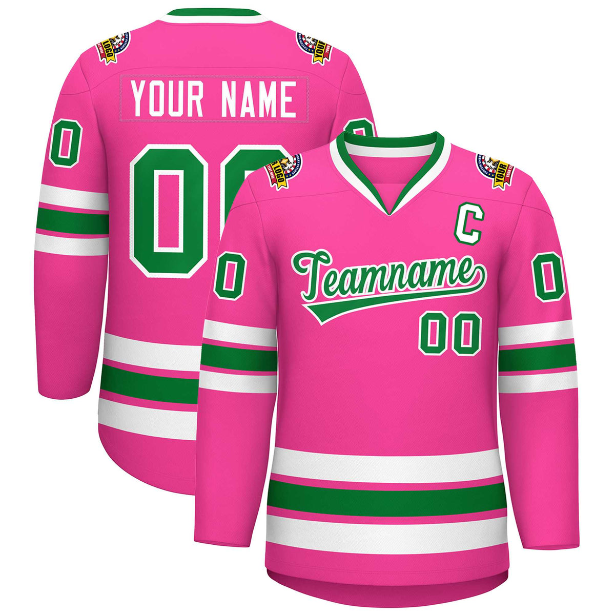 Custom Pink Kelly Green-White Classic Style Hockey Jersey | KXKSHOP