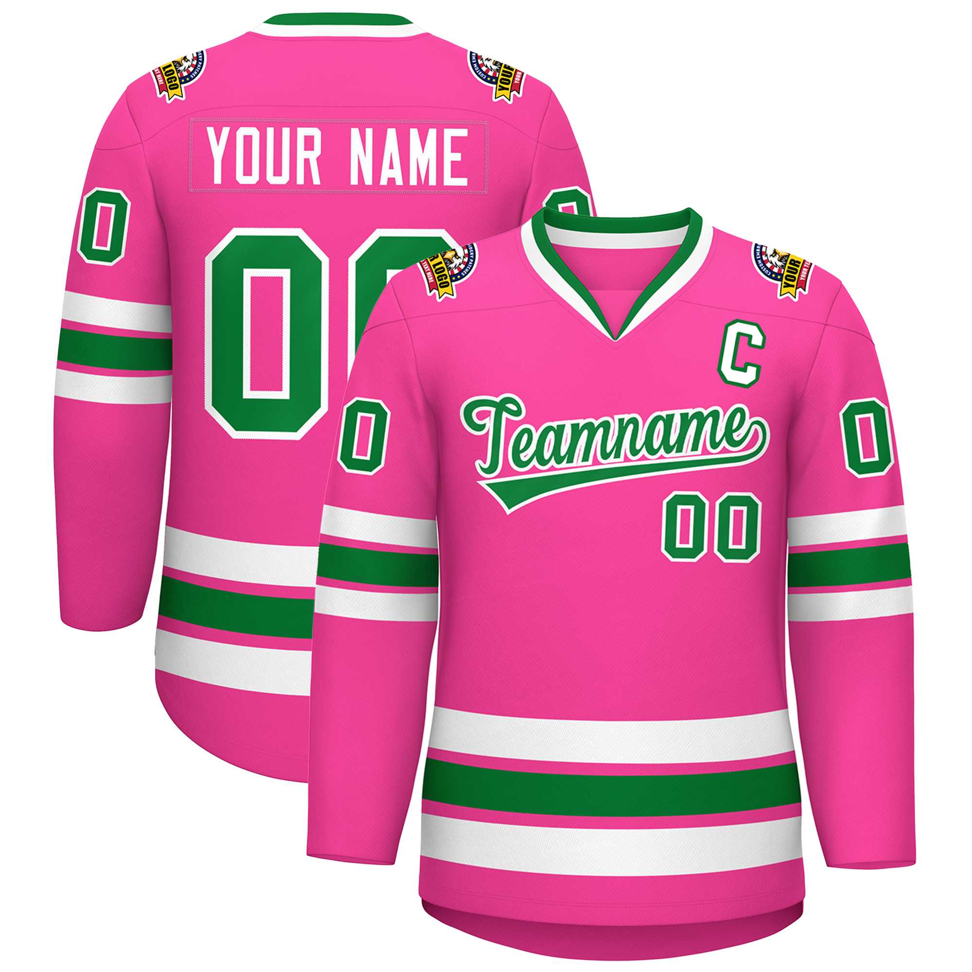 Custom Pink Kelly Green-White Classic Style Hockey Jersey | KXKSHOP