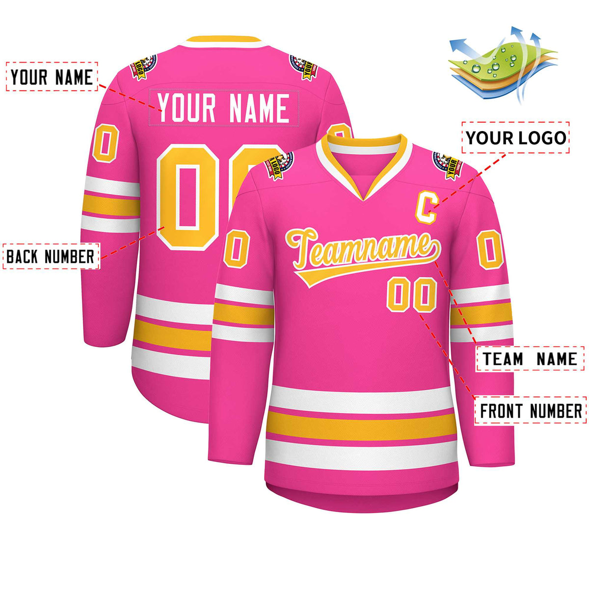 Custom Pink Gold-White Classic Style Hockey Jersey | KXKSHOP