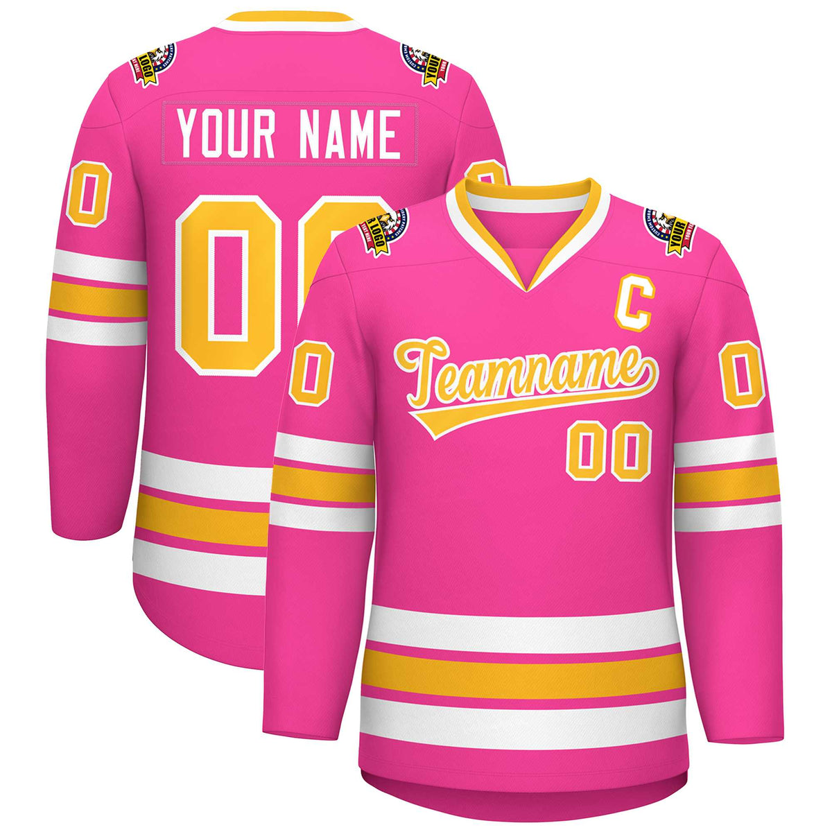 Custom Pink Gold-White Classic Style Hockey Jersey | KXKSHOP