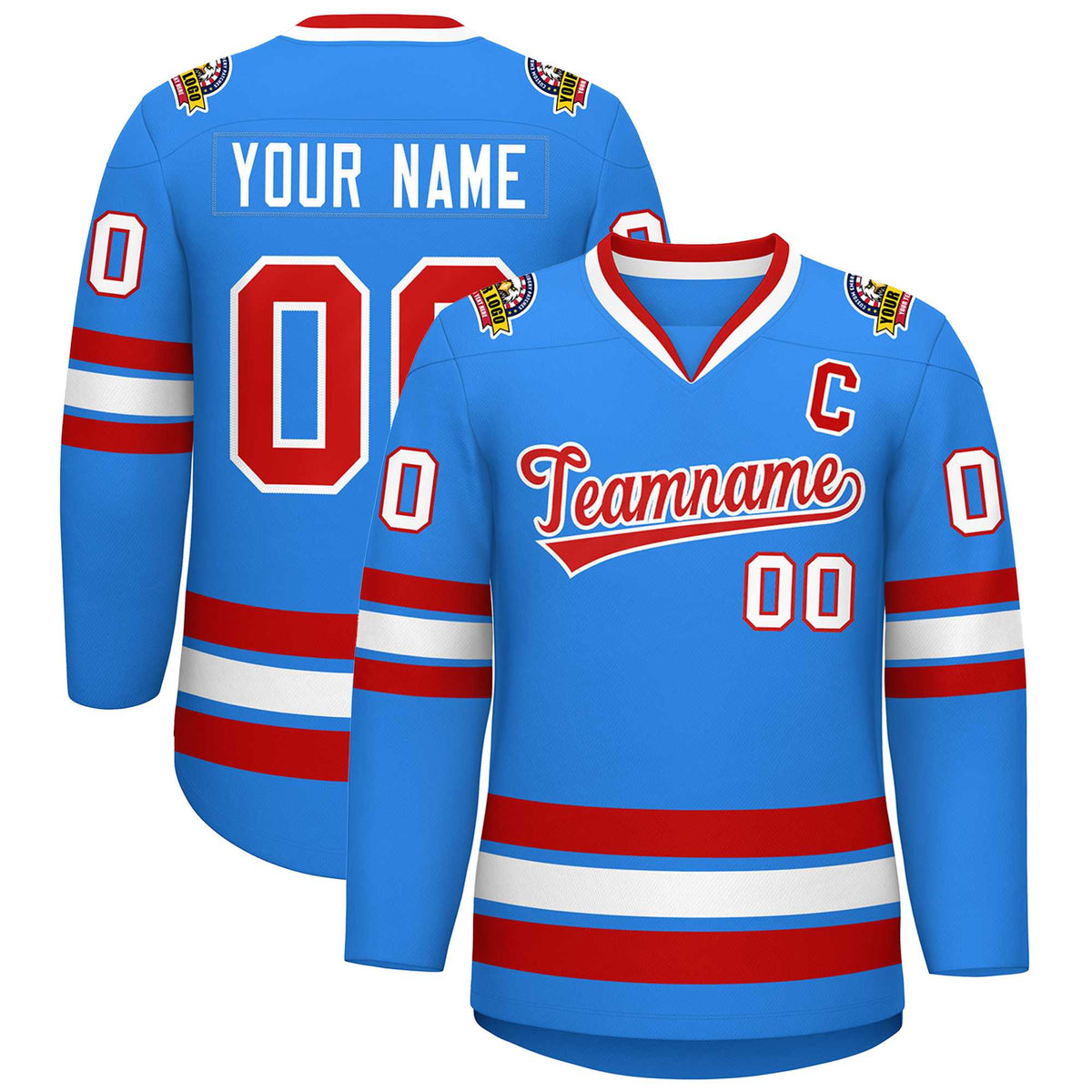 Custom Powder Blue Red-White Classic Style Hockey Jersey | KXKSHOP