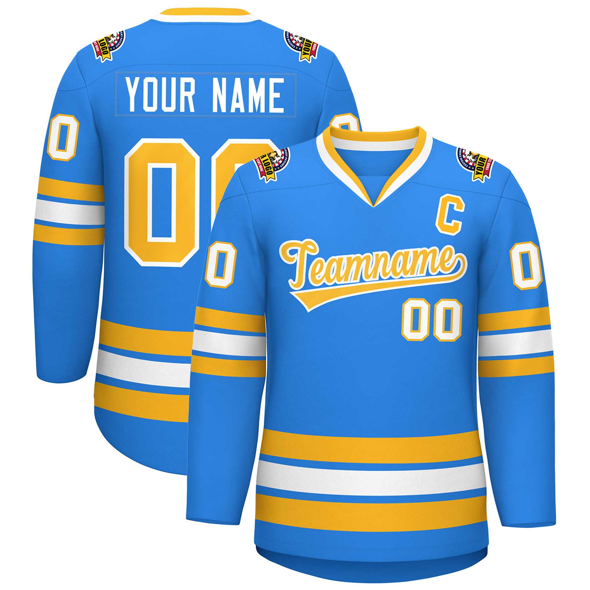 Custom Powder Blue Gold-White Classic Style Hockey Jersey | KXKSHOP