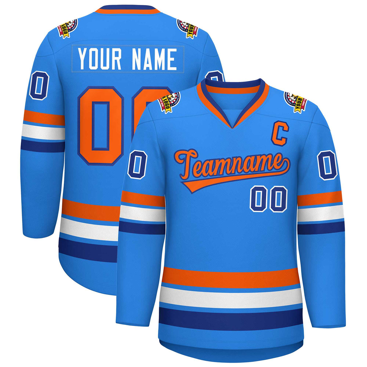 Custom Powder Blue Orange-Royal Classic Style Hockey Jersey | KXKSHOP