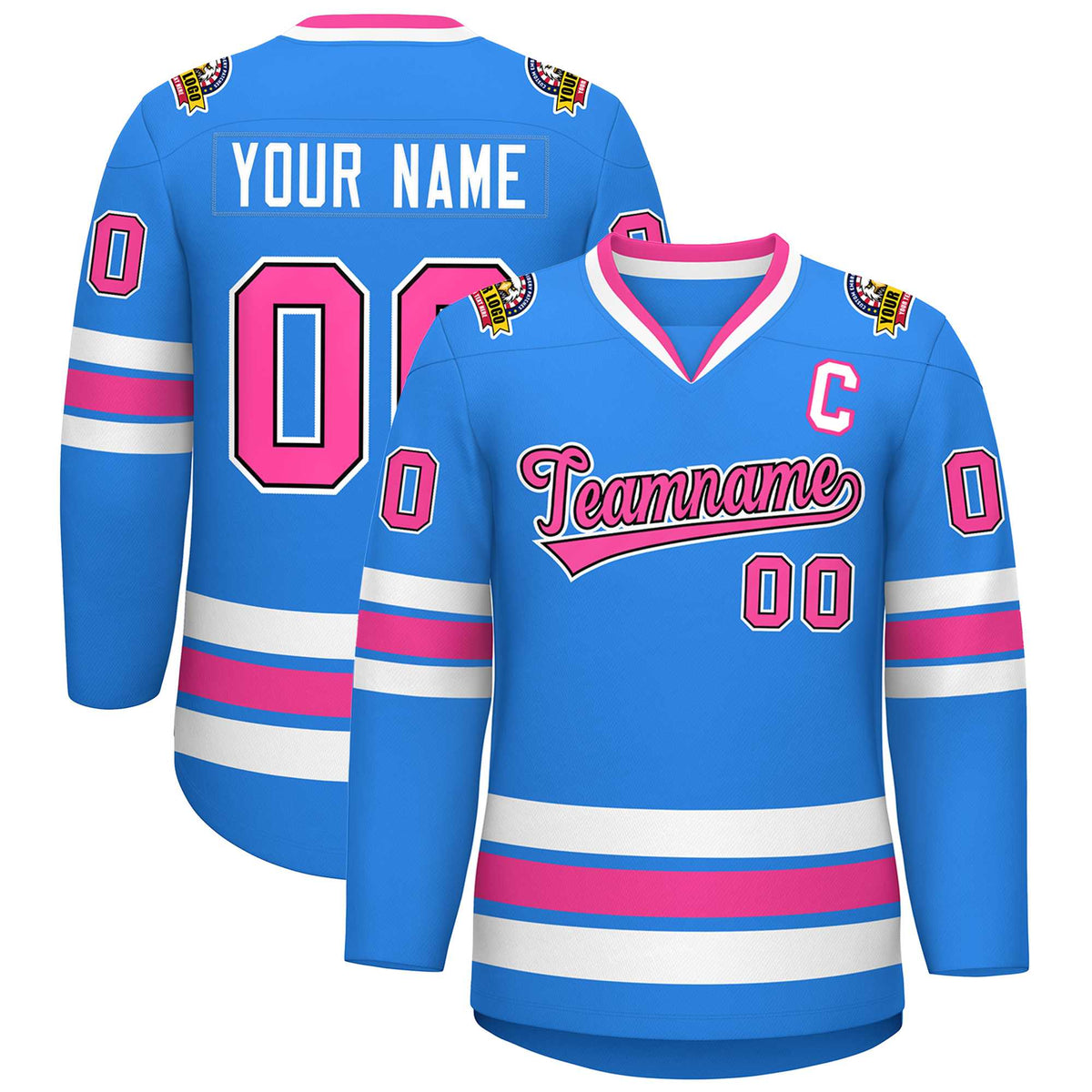 Custom Powder Blue Pink Black-White Classic Style Hockey Jersey | KXKSHOP