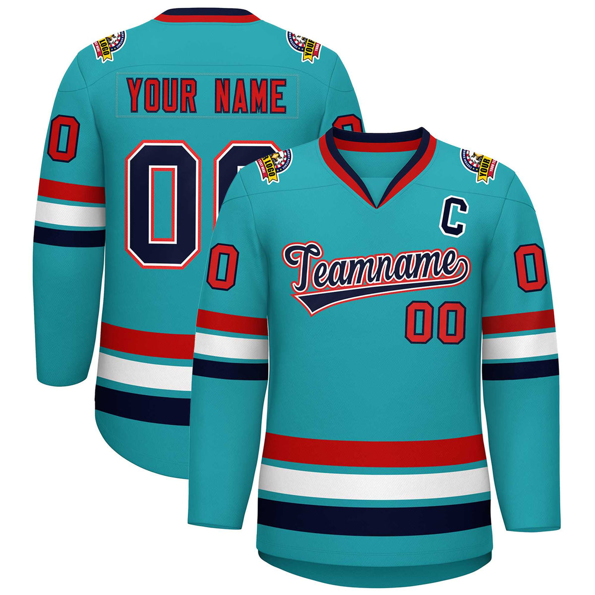 Custom Aqua Navy White-Red Classic Style Hockey Jersey | KXKSHOP