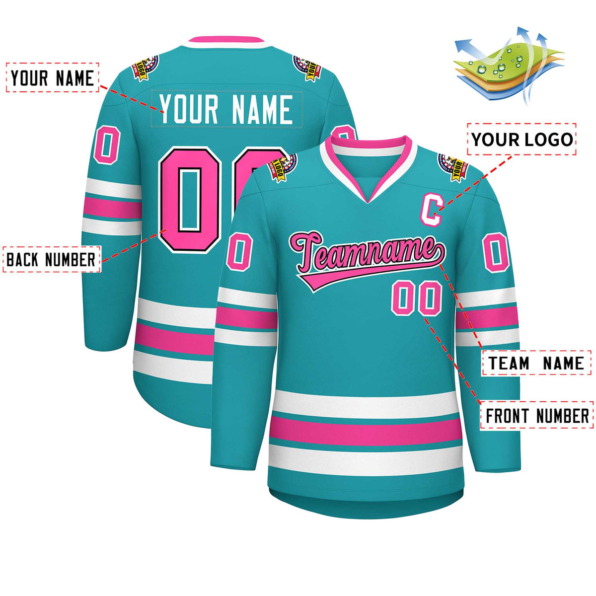 Custom Aqua Pink Navy-White Classic Style Hockey Jersey | KXKSHOP