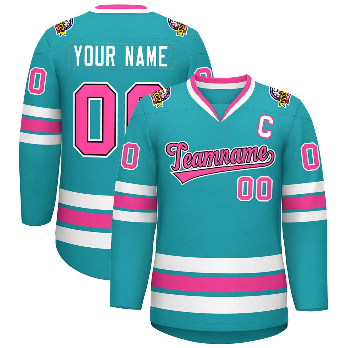Custom Aqua Pink Navy-White Classic Style Hockey Jersey | KXKSHOP
