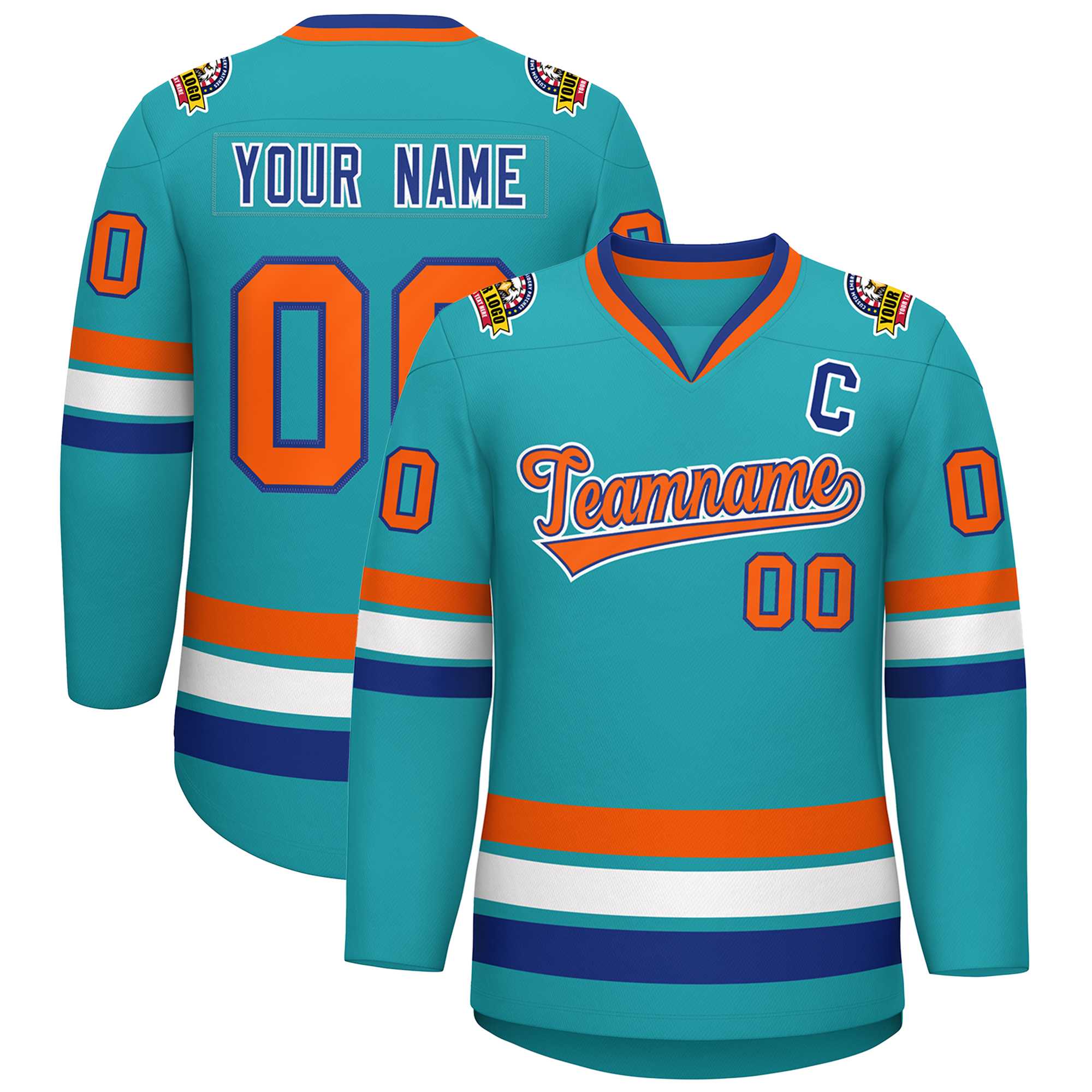 Custom Aqua Orange Royal-White Classic Style Hockey Jersey | KXKSHOP