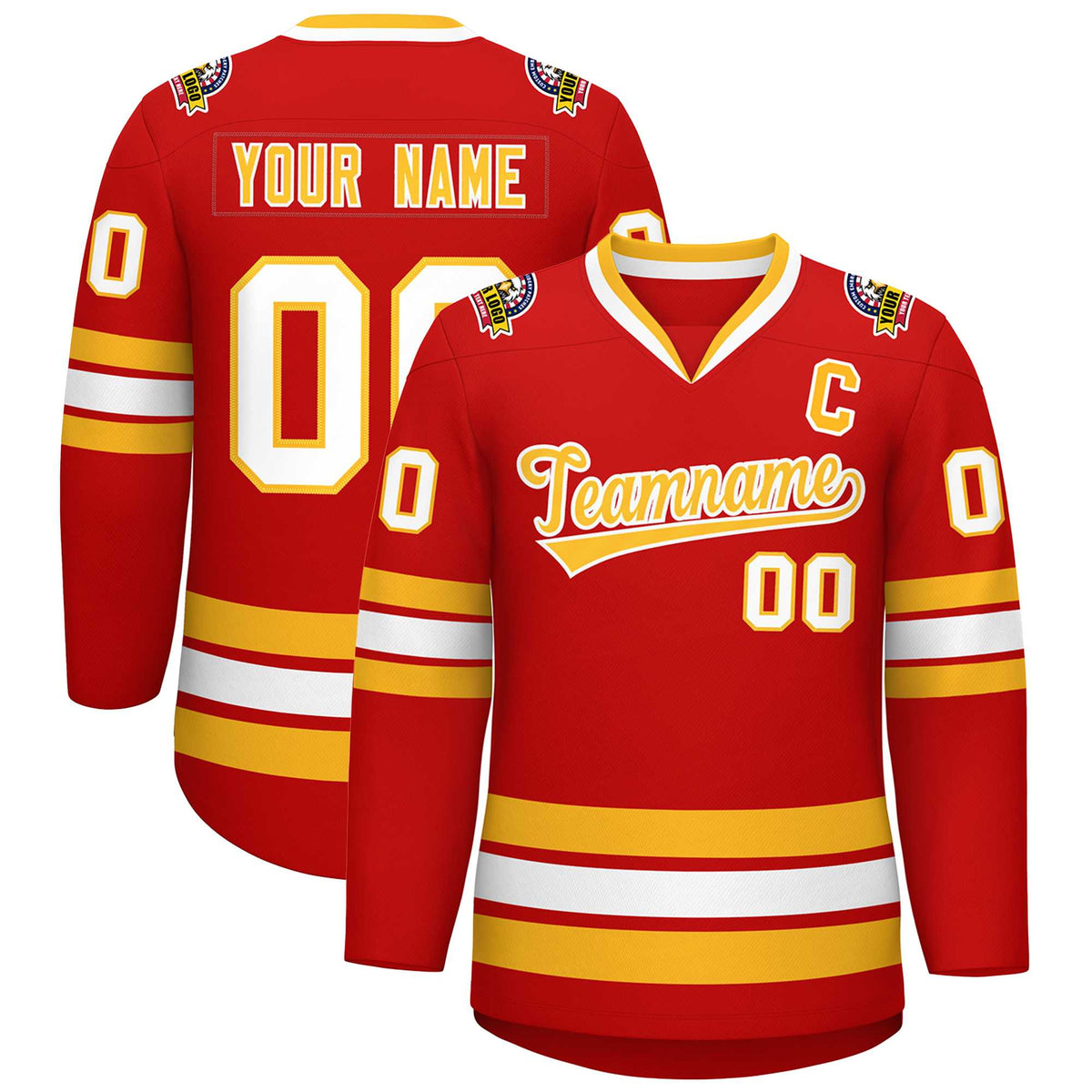 Custom Red Gold-White Classic Style Hockey Jersey | KXKSHOP