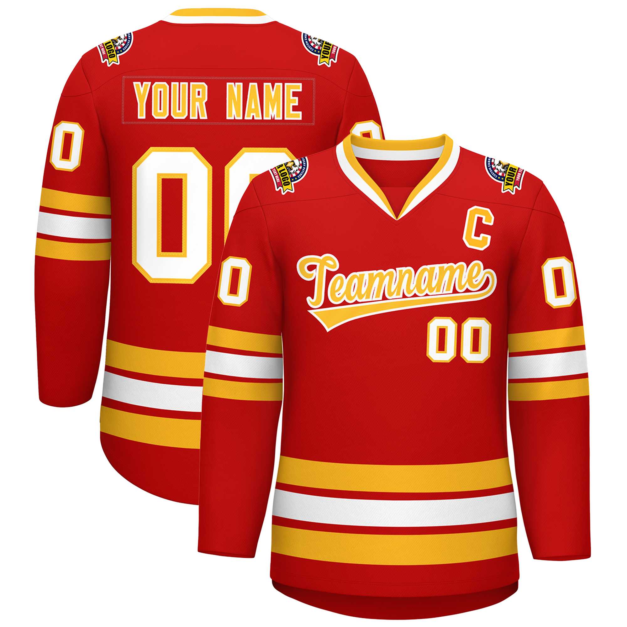 Custom Red Gold-White Classic Style Hockey Jersey | KXKSHOP
