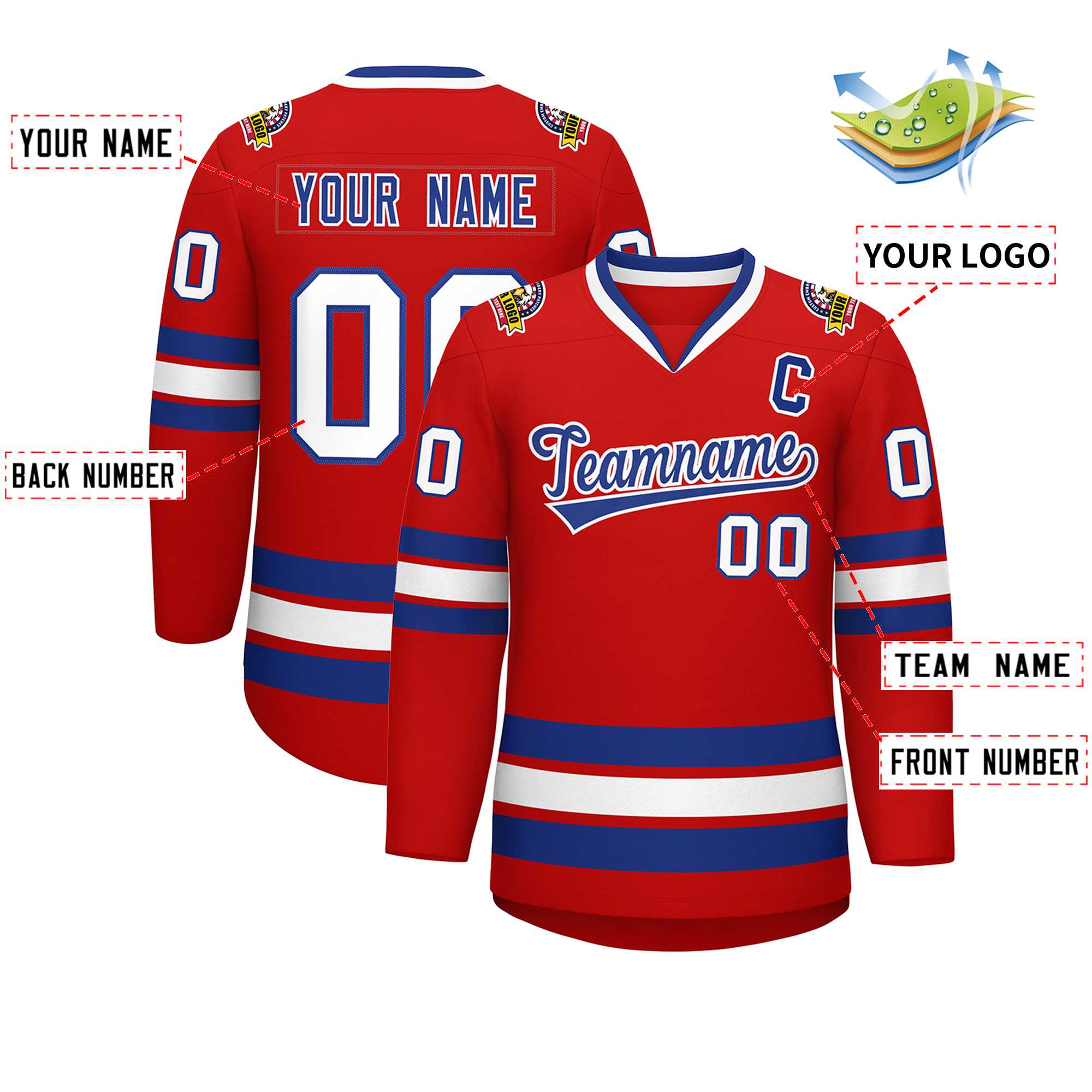 Custom Red Royal-White Classic Style Hockey Jersey | KXKSHOP