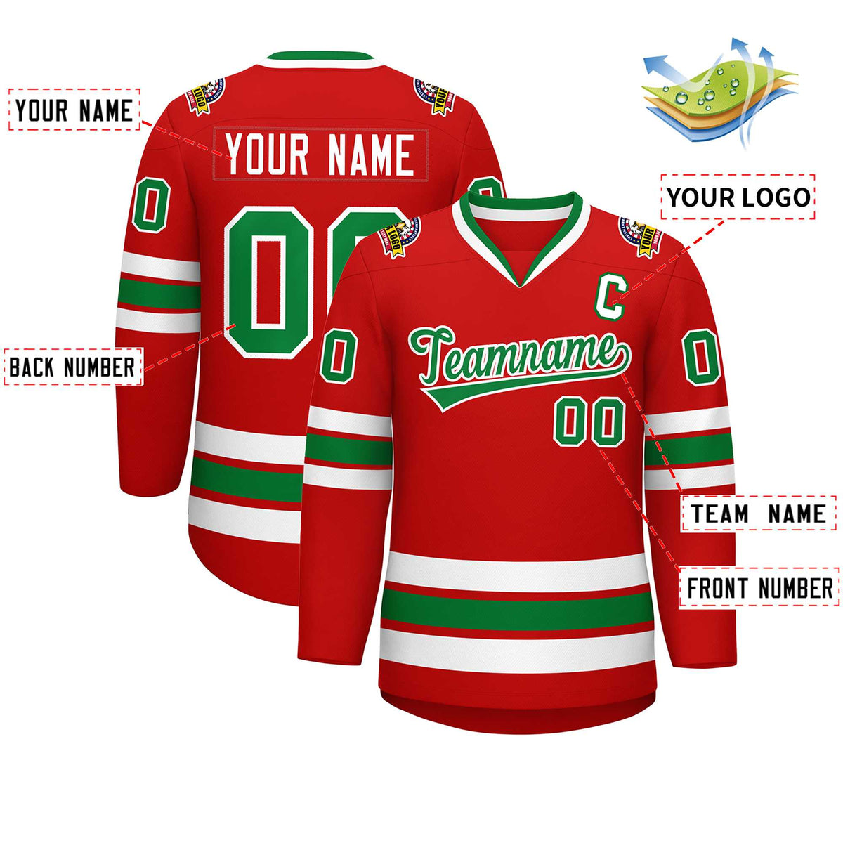 Custom Red Kelly Green-White Classic Style Hockey Jersey | KXKSHOP