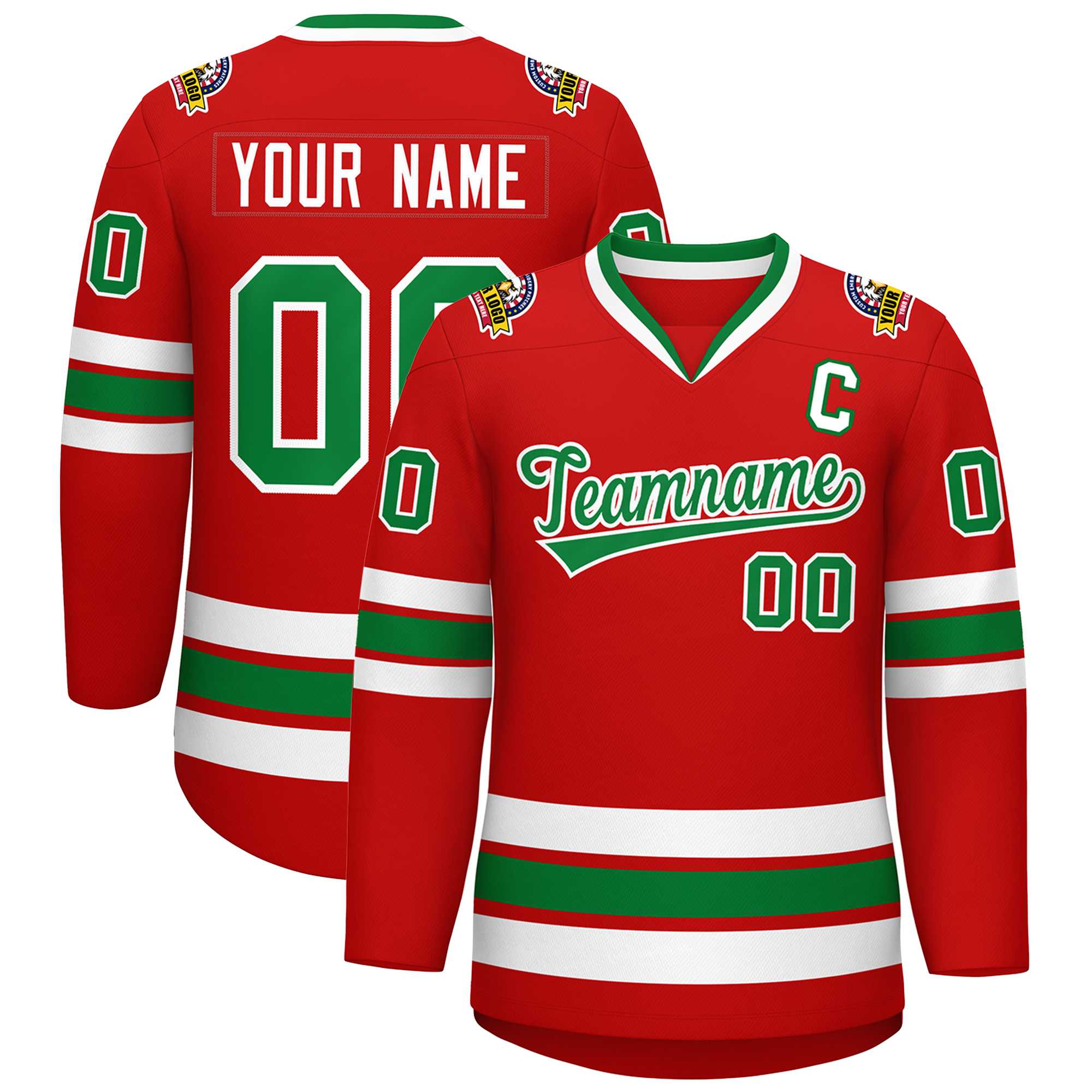 Custom Red Kelly Green-White Classic Style Hockey Jersey | KXKSHOP