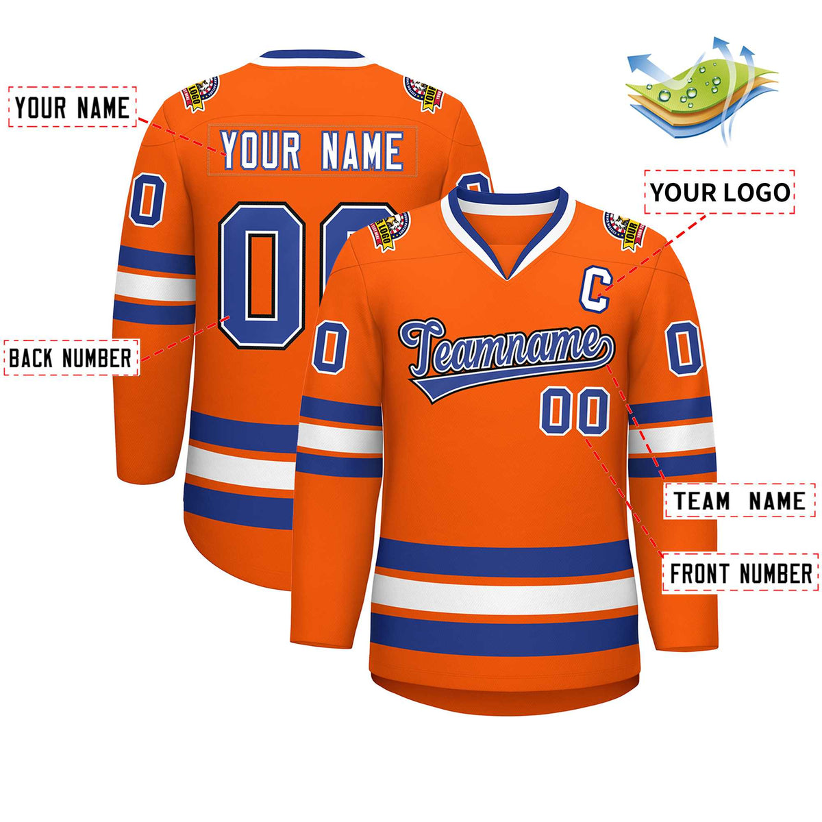 Custom Orange Royal White-Black Classic Style Hockey Jersey | KXKSHOP