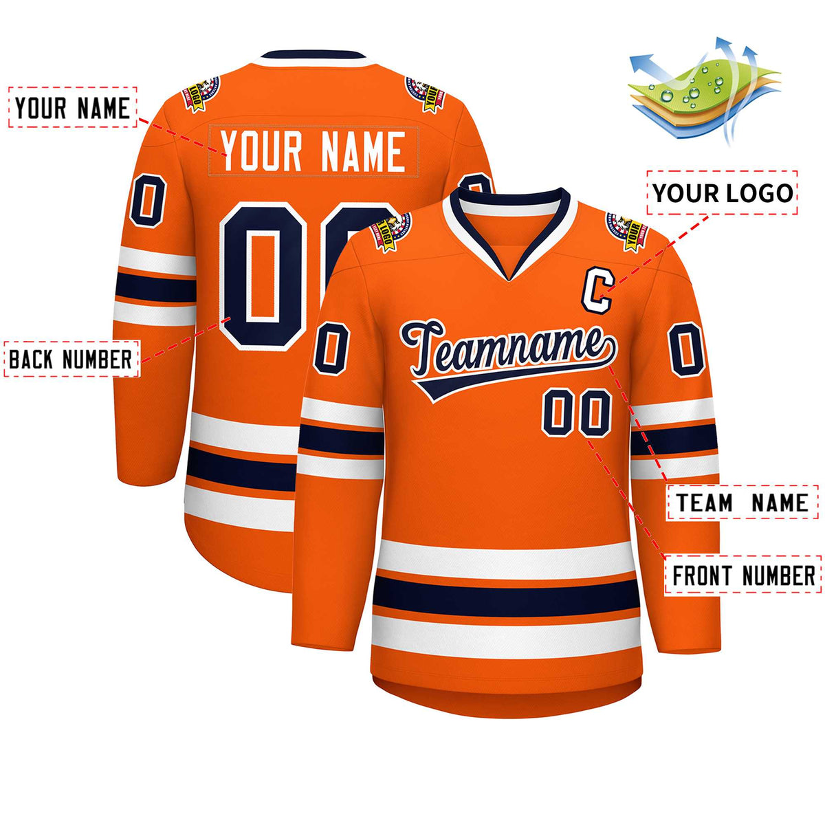 Custom Orange Navy-White Classic Style Hockey Jersey | KXKSHOP