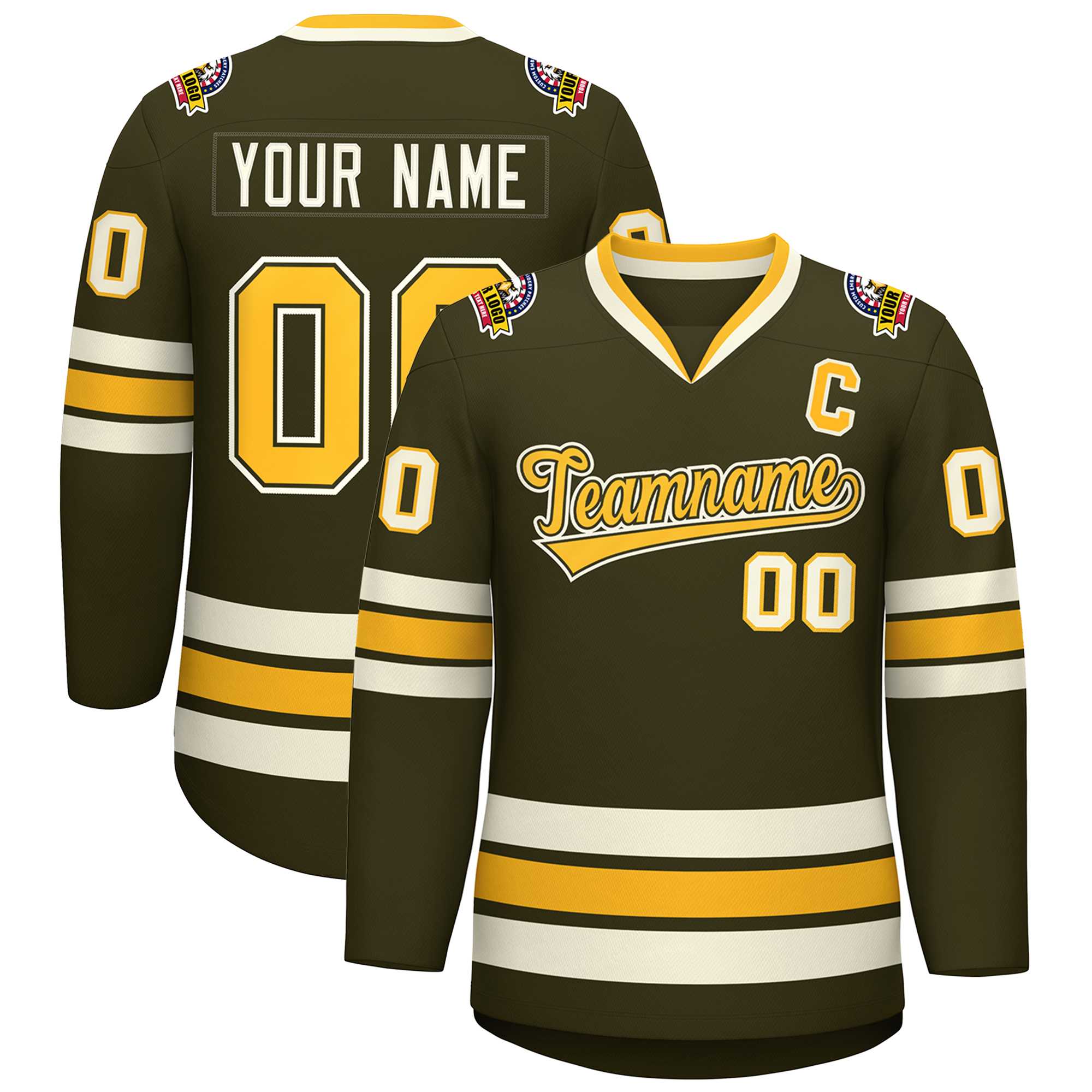 Custom Olive Gold Olive-Khaki Classic Style Hockey Jersey | KXKSHOP