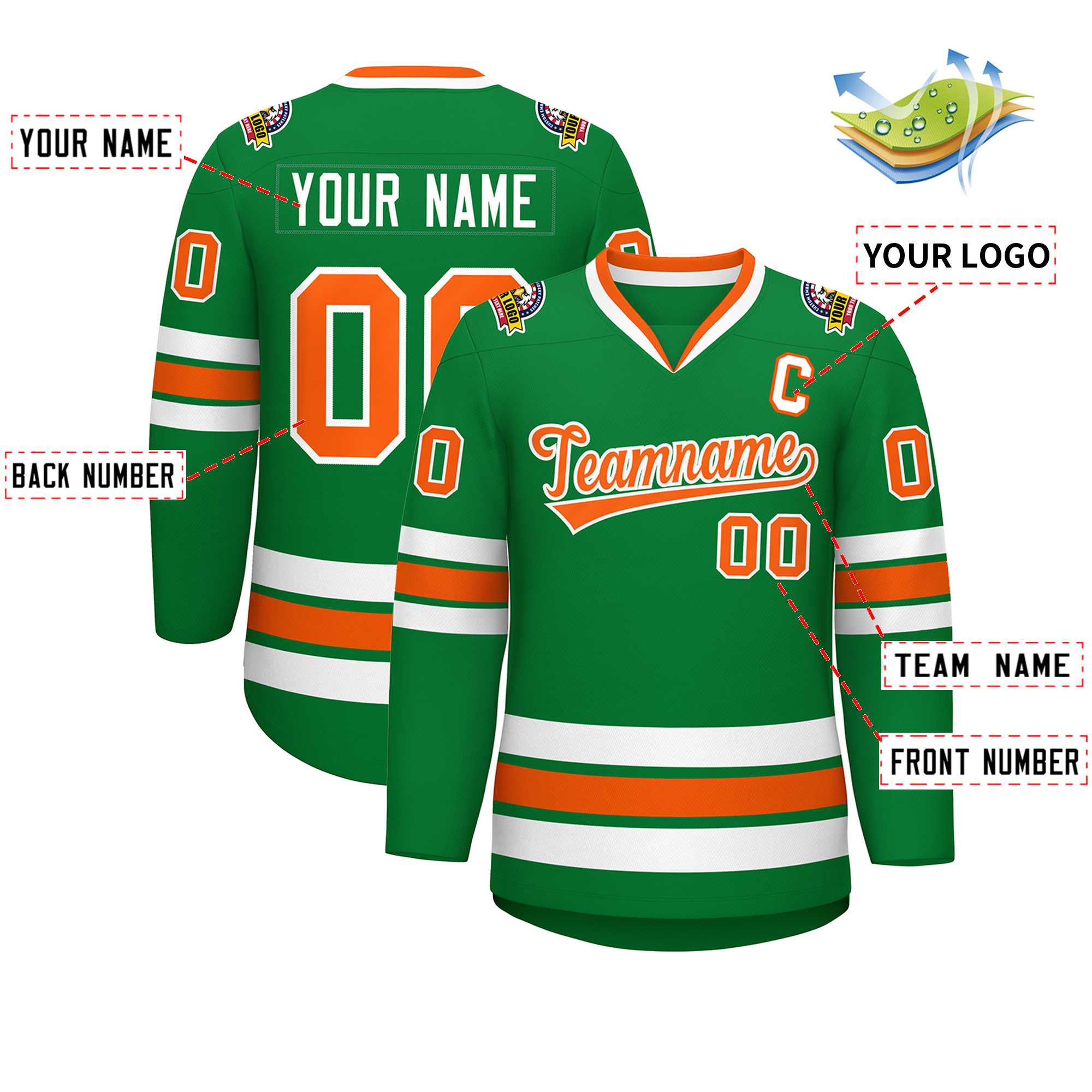 Custom Kelly Green Orange-White Classic Style Hockey Jersey | KXKSHOP