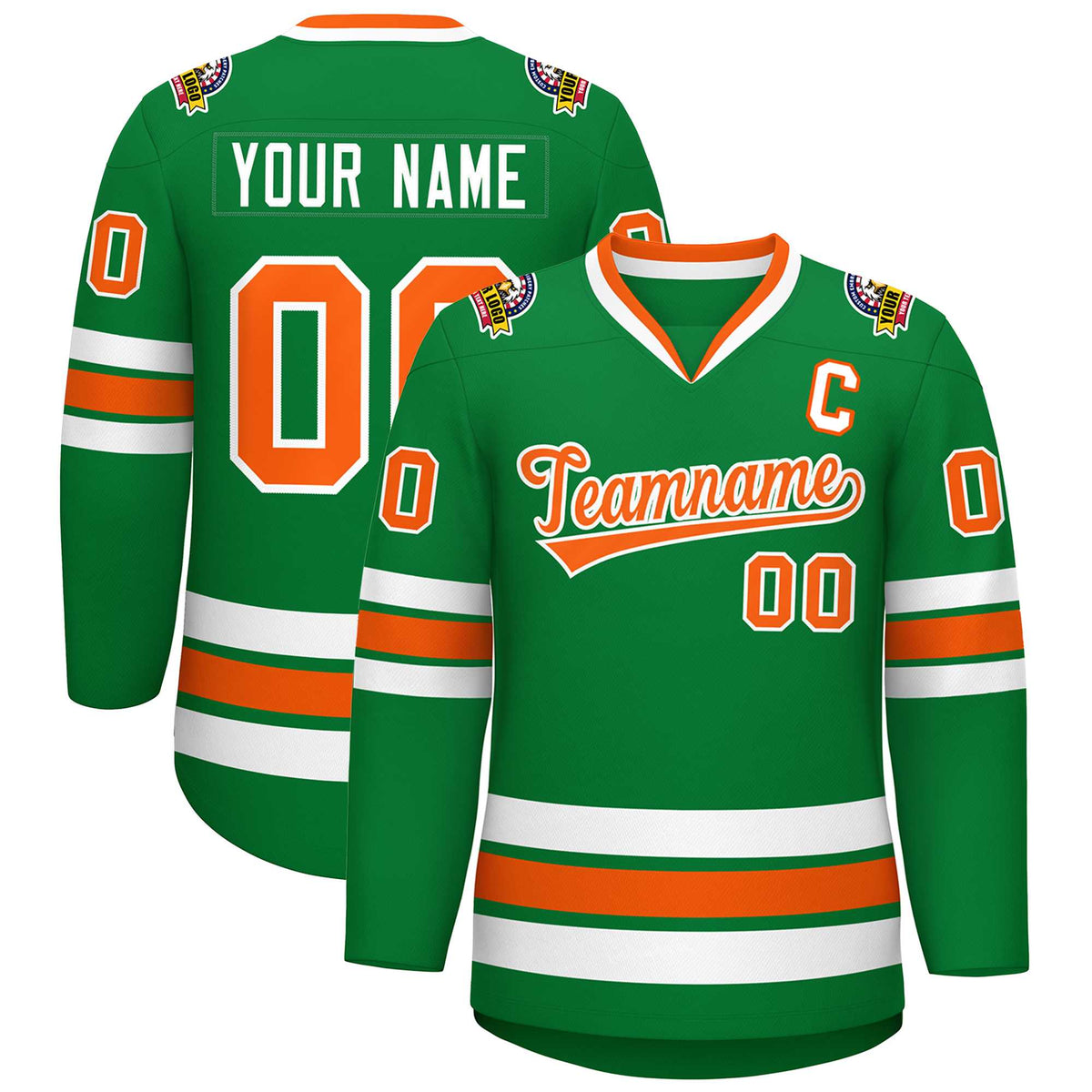 Custom Kelly Green Orange-White Classic Style Hockey Jersey | KXKSHOP