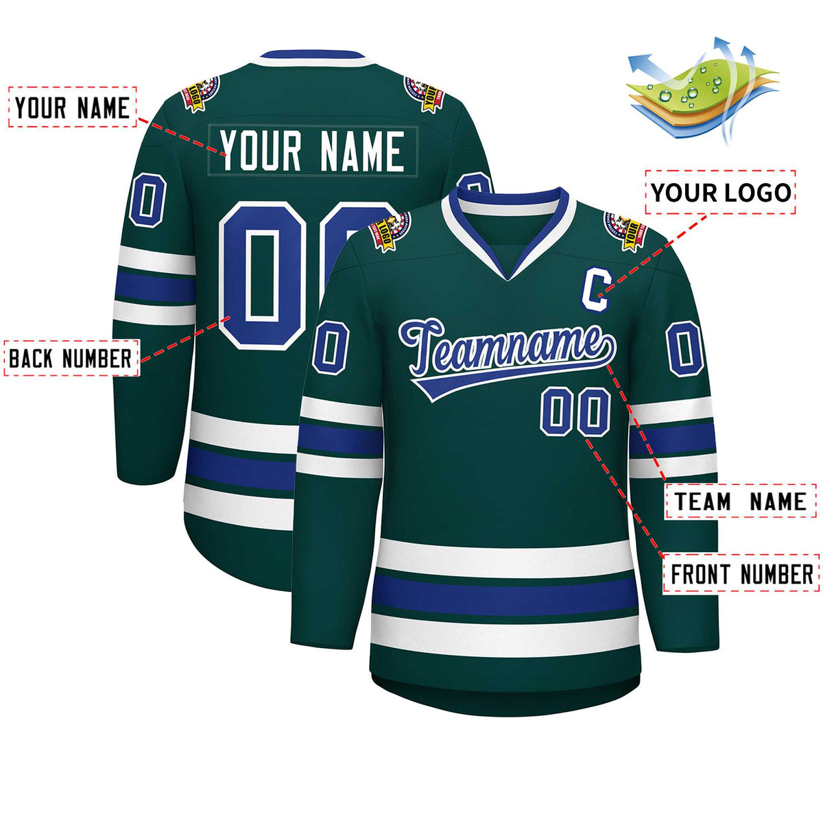 Custom Midnight Green Royal-White Classic Style Hockey Jersey | KXKSHOP