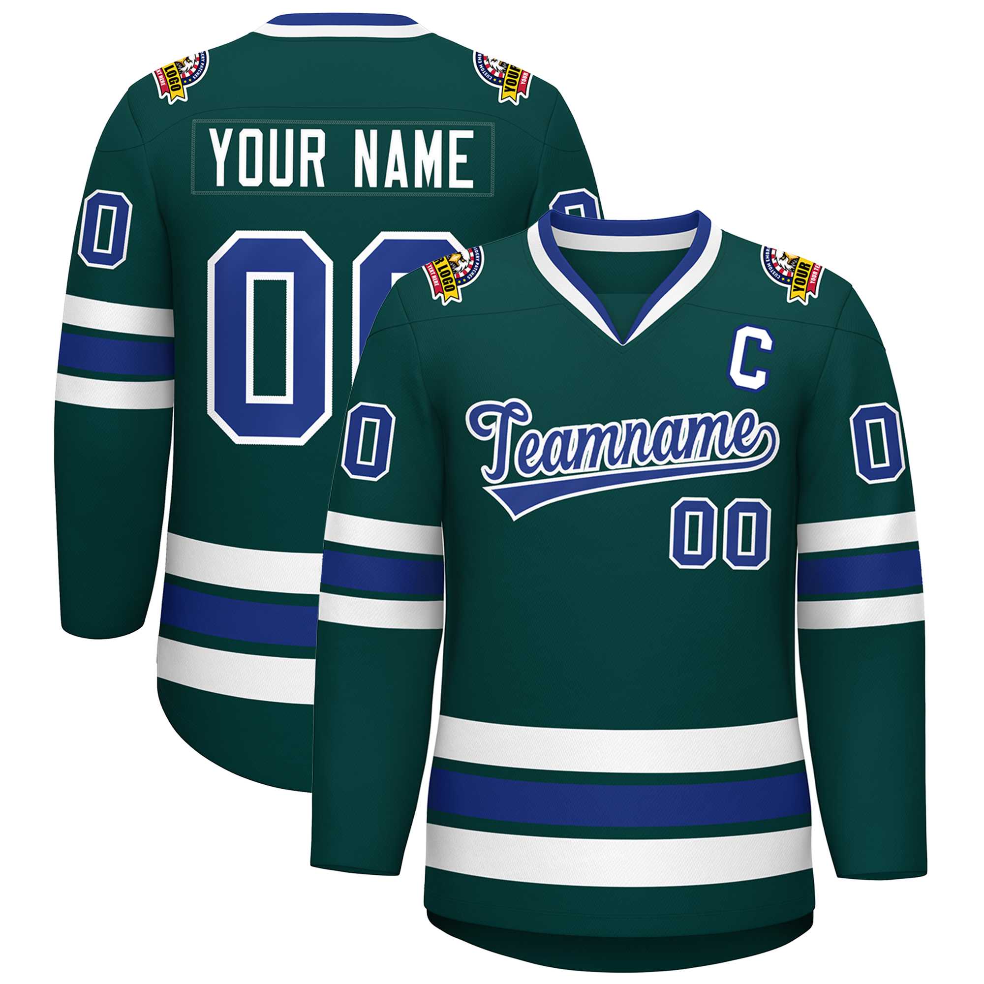 Custom Midnight Green Royal-White Classic Style Hockey Jersey | KXKSHOP