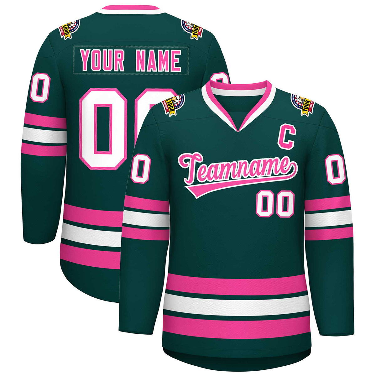 Custom Midnight Green Pink-White Classic Style Hockey Jersey | KXKSHOP