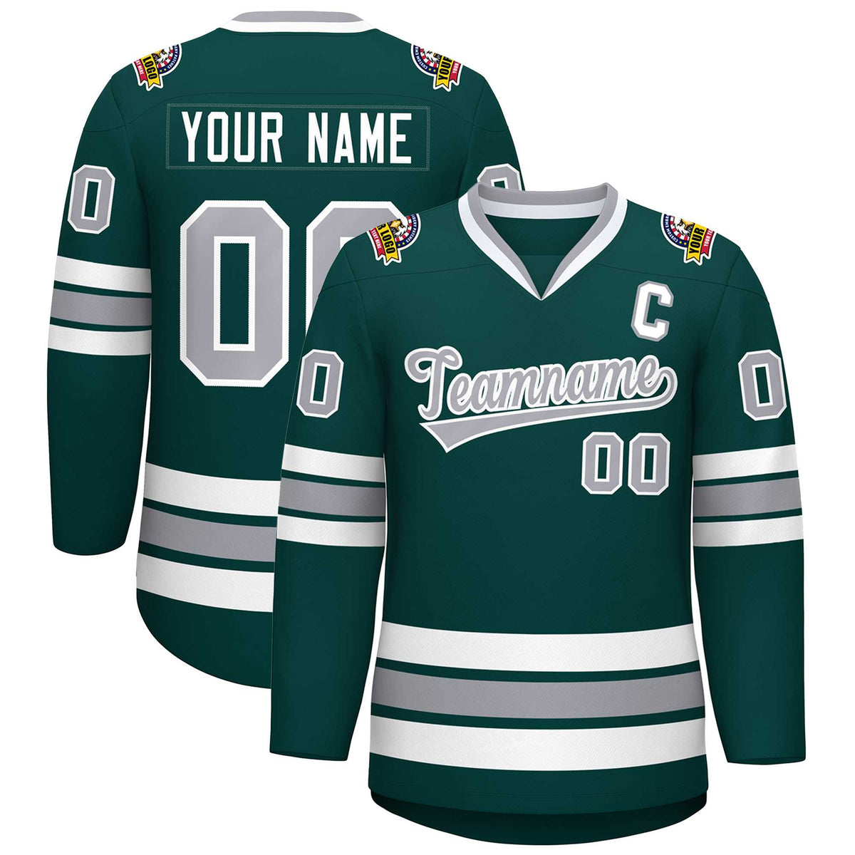 Custom Midnight Green Gray-White Classic Style Hockey Jersey | KXKSHOP